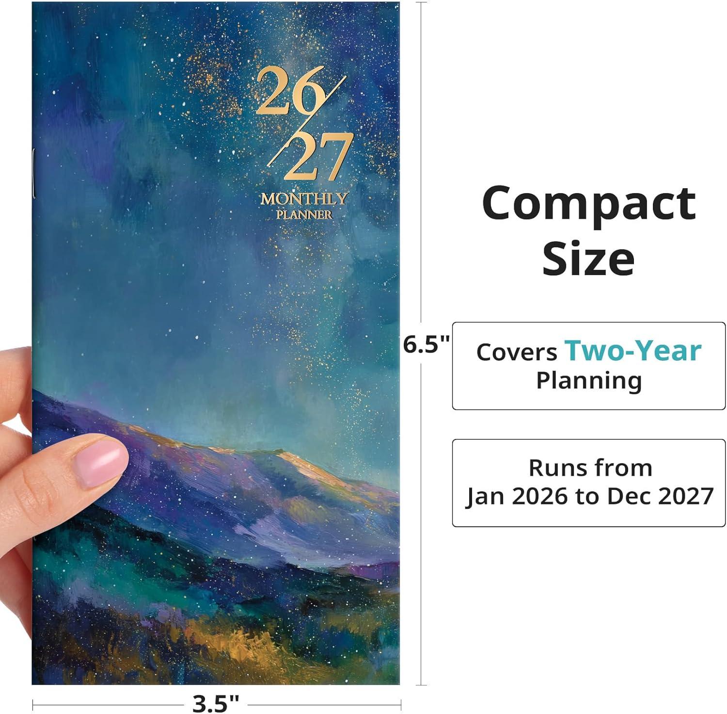 image:imagePocket Calendar 20262027 for Purse Two Year Monthly Planner Pocket Size Jan 2026 to Dec 2027 Monthly Planner Small Size 65 x 35 WildflowersStarlit Peaks