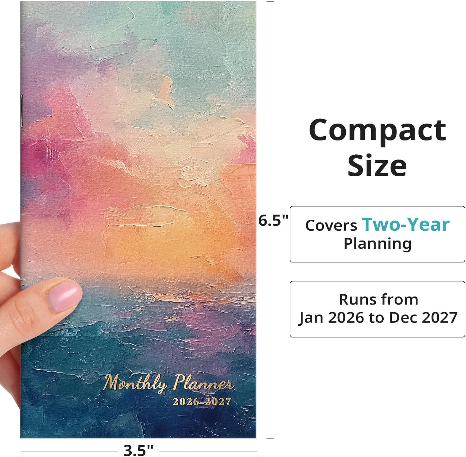image:imagePocket Calendar 20262027 for Purse Two Year Monthly Planner Pocket Size Jan 2026 to Dec 2027 Monthly Planner Small Size 65 x 35 WildflowersSunset