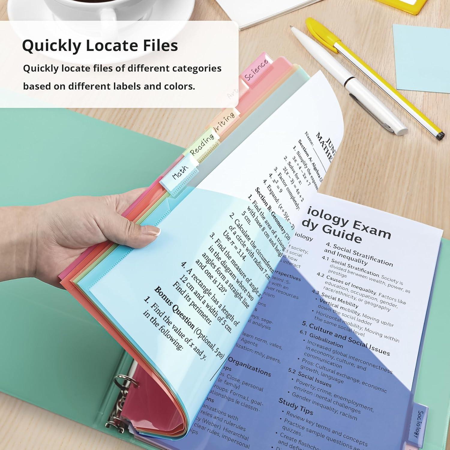 image:imageTaja 16 Count Dividers for 3 Ring Binder with Two Pockets 8 Tabs Set Plastic Binder Index Dividers Perfect for Office amp School Organization Supplies Bright Colors 2 Set1 Set