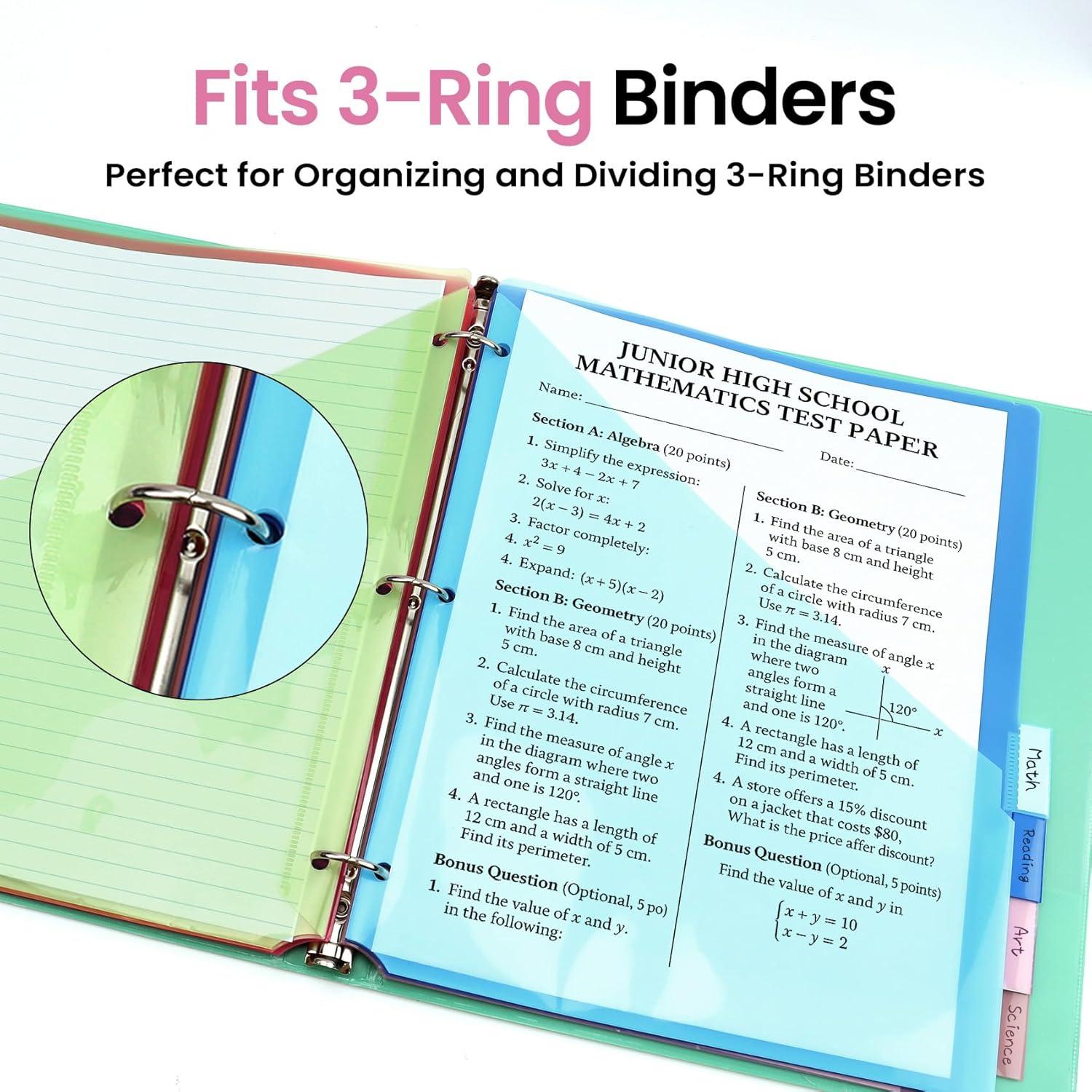 image:imageTaja 16 Count Dividers for 3 Ring Binder with Two Pockets 8 Tabs Set Plastic Binder Index Dividers Perfect for Office amp School Organization Supplies Bright Colors 2 Set2 Set