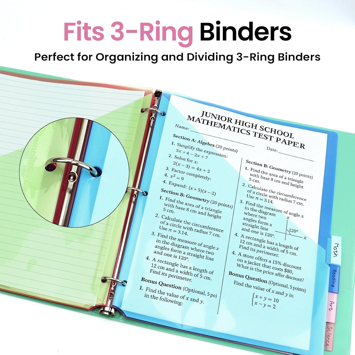 image:imageTaja 16 Count Dividers for 3 Ring Binder with Two Pockets 8 Tabs Set Plastic Binder Index Dividers Perfect for Office amp School Organization Supplies Bright Colors 2 Set1 Set
