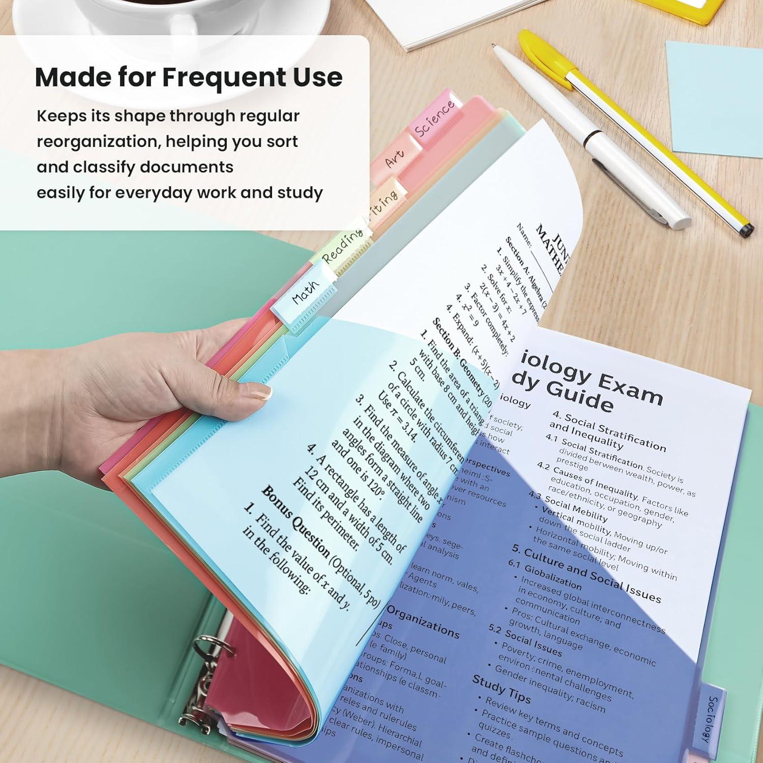image:imageTaja 16 Count Dividers for 3 Ring Binder with Two Pockets 8 Tabs Set Plastic Binder Index Dividers Perfect for Office amp School Organization Supplies Bright Colors 2 Set2 Set