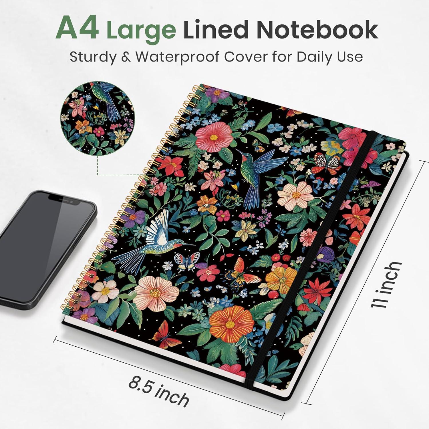 image:imageTaja Large Spiral Lined Journal for Women 85 x 11 Notebooks for Work Collge Ruled A4 Aesthetic Cute Journaling Notebooks for Writing Plastic Cover CelestialDHummingbird