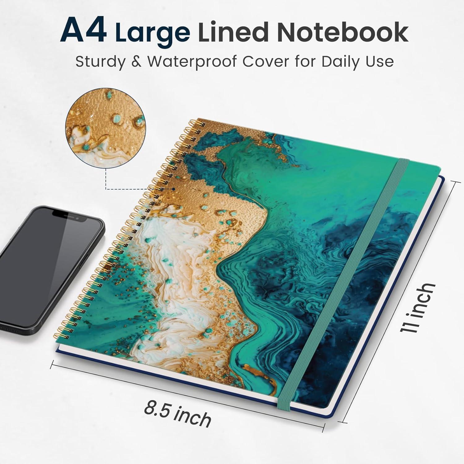 image:imageTaja Large Spiral Lined Journal for Women 85 x 11 Notebooks for Work Collge Ruled A4 Aesthetic Cute Journaling Notebooks for Writing Plastic Cover CelestialOEmerald Shores