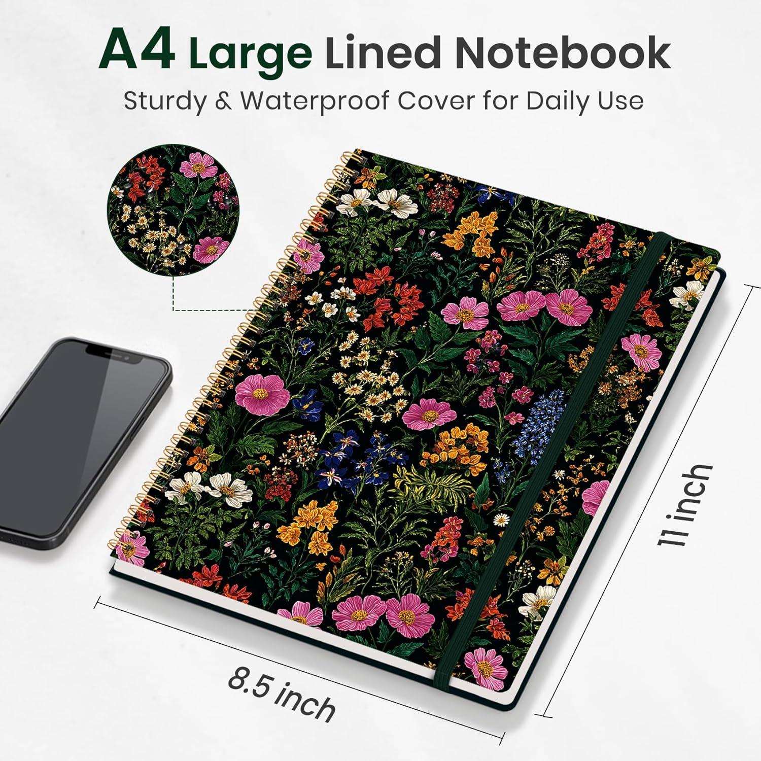 image:imageTaja Large Spiral Lined Journal for Women 85 x 11 Notebooks for Work Collge Ruled A4 Aesthetic Cute Journaling Notebooks for Writing Plastic Cover CelestialZAbundant Floral