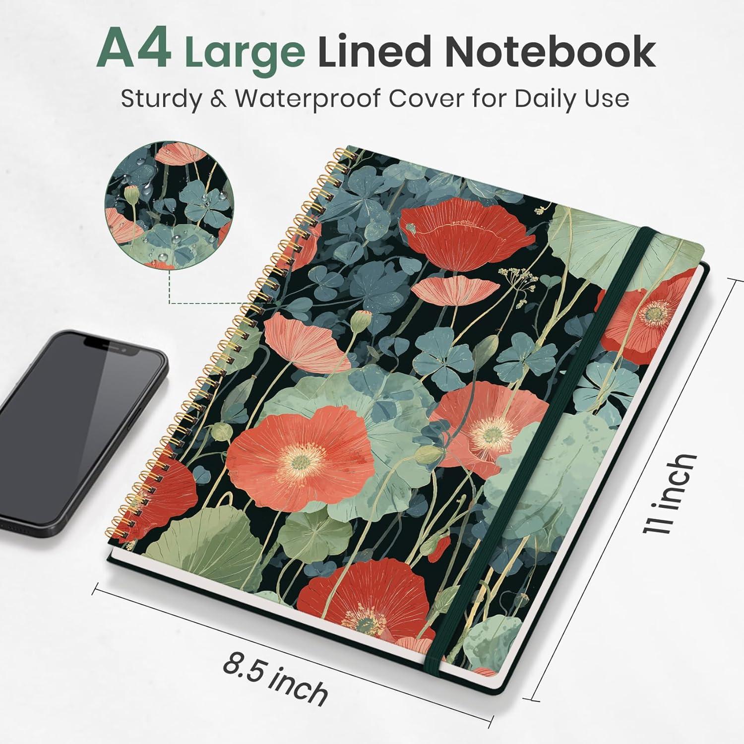 image:imageTaja Large Spiral Lined Journal for Women 85 x 11 Notebooks for Work Collge Ruled A4 Aesthetic Cute Journaling Notebooks for Writing Plastic Cover CelestialZPoppy Garden