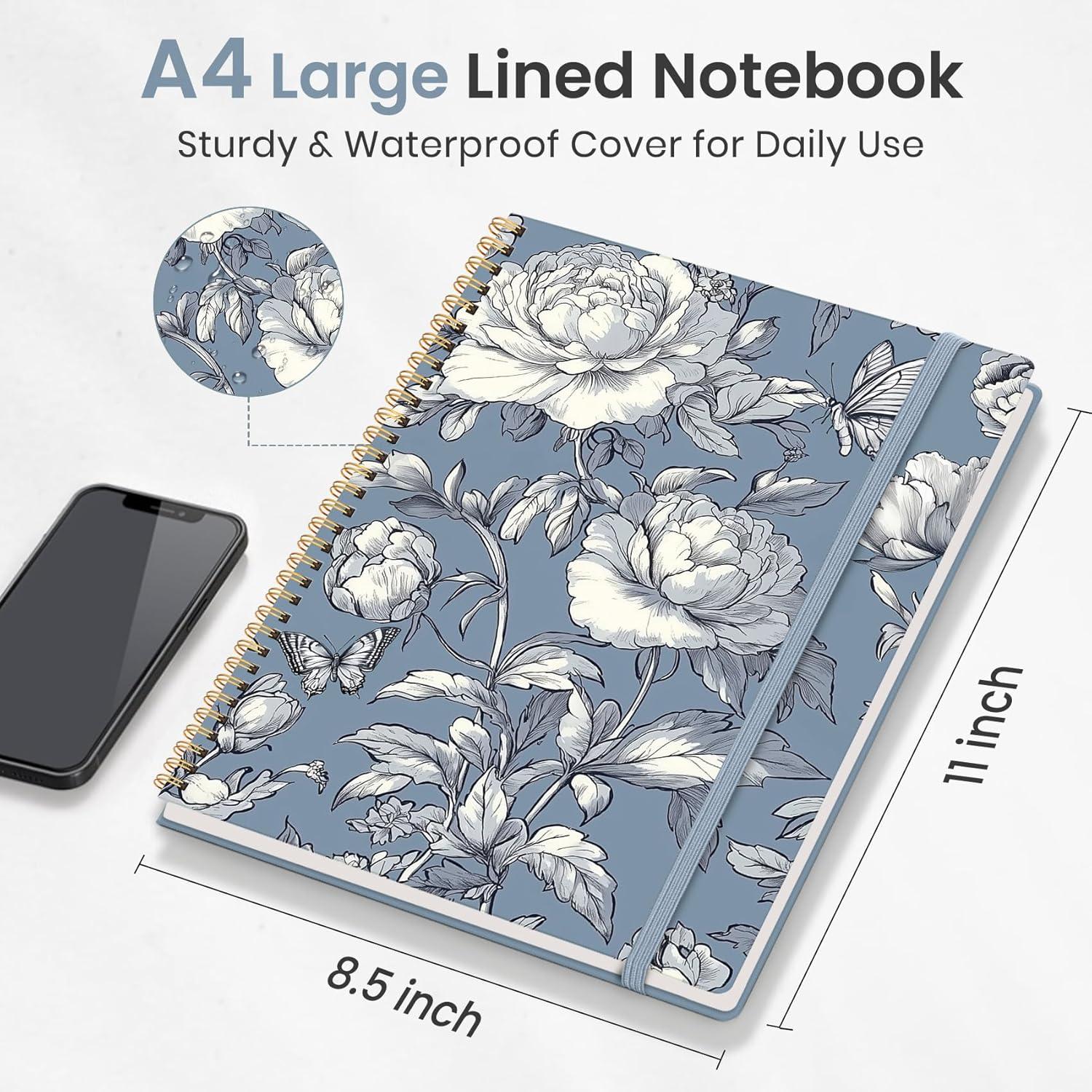 image:imageTaja Large Spiral Lined Journal for Women 85 x 11 Notebooks for Work Collge Ruled A4 Aesthetic Cute Journaling Notebooks for Writing Plastic Cover CelestialMButterfly Peony