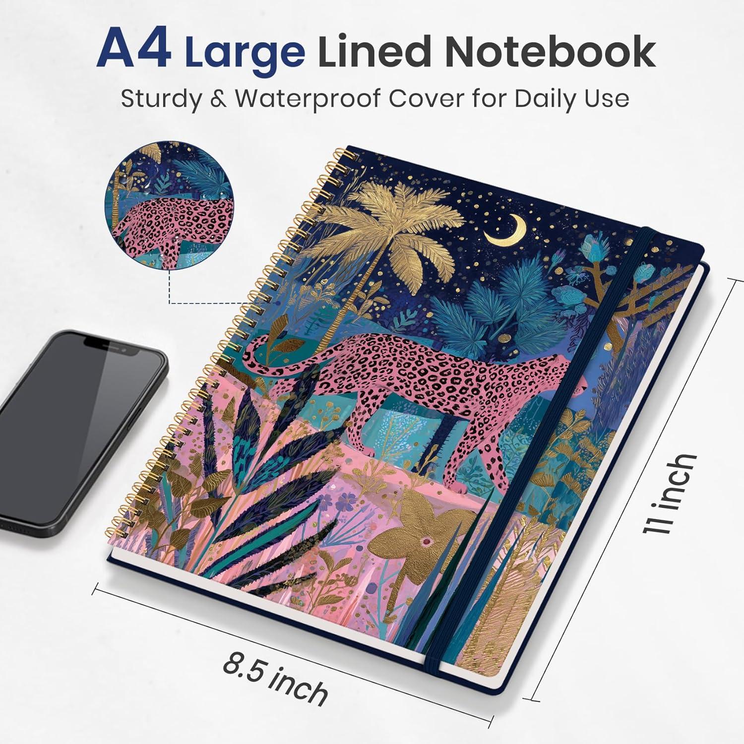 image:imageTaja Large Spiral Lined Journal for Women 85 x 11 Notebooks for Work Collge Ruled A4 Aesthetic Cute Journaling Notebooks for Writing Plastic Cover CelestialWMidnight Jungle