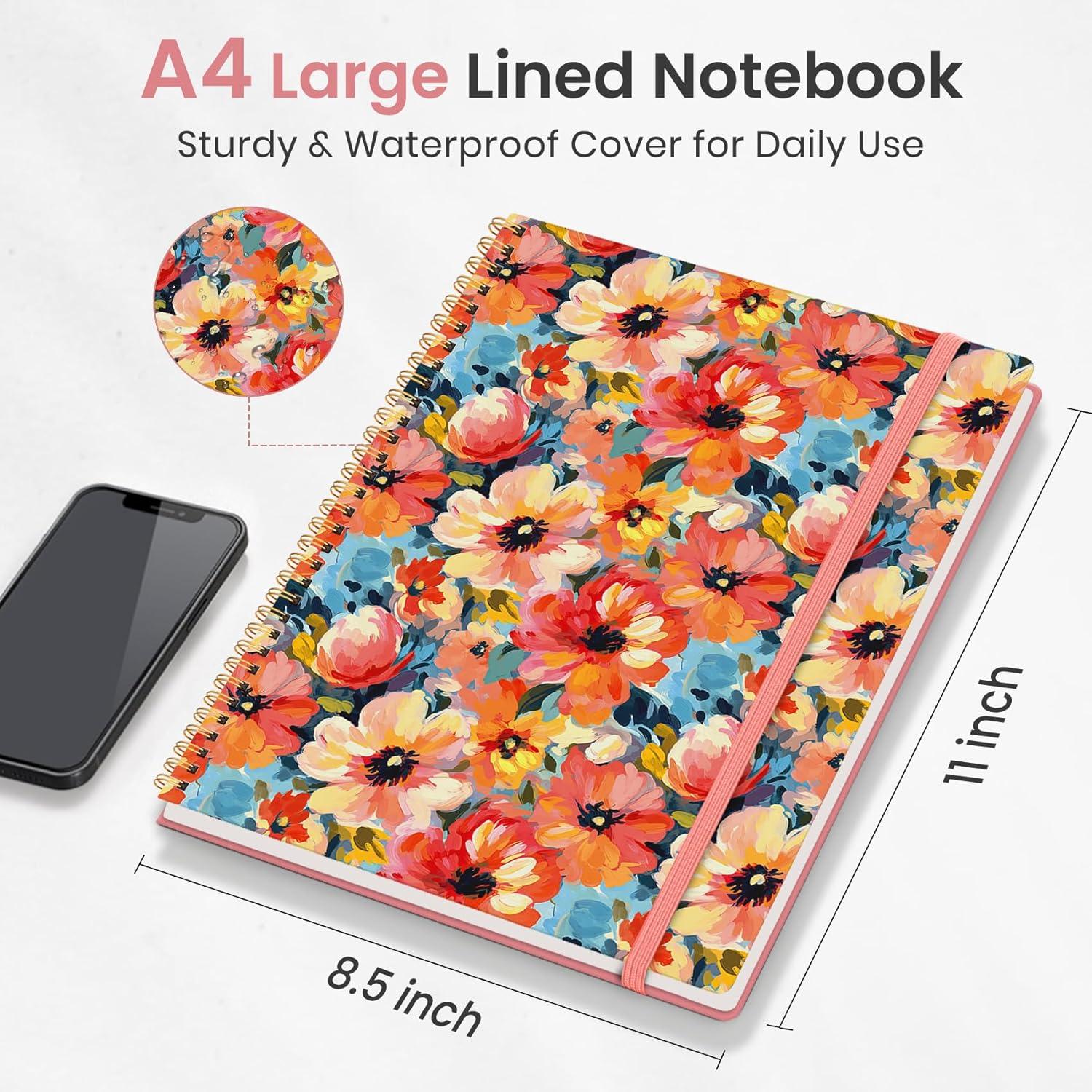 image:imageTaja Large Spiral Lined Journal for Women 85 x 11 Notebooks for Work Collge Ruled A4 Aesthetic Cute Journaling Notebooks for Writing Plastic Cover CelestialFPastel Garden