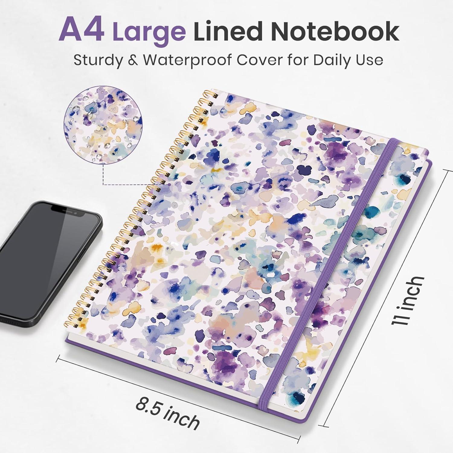 image:imageTaja Large Spiral Lined Journal for Women 85 x 11 Notebooks for Work Collge Ruled A4 Aesthetic Cute Journaling Notebooks for Writing Plastic Cover CelestialGPurple Blocks