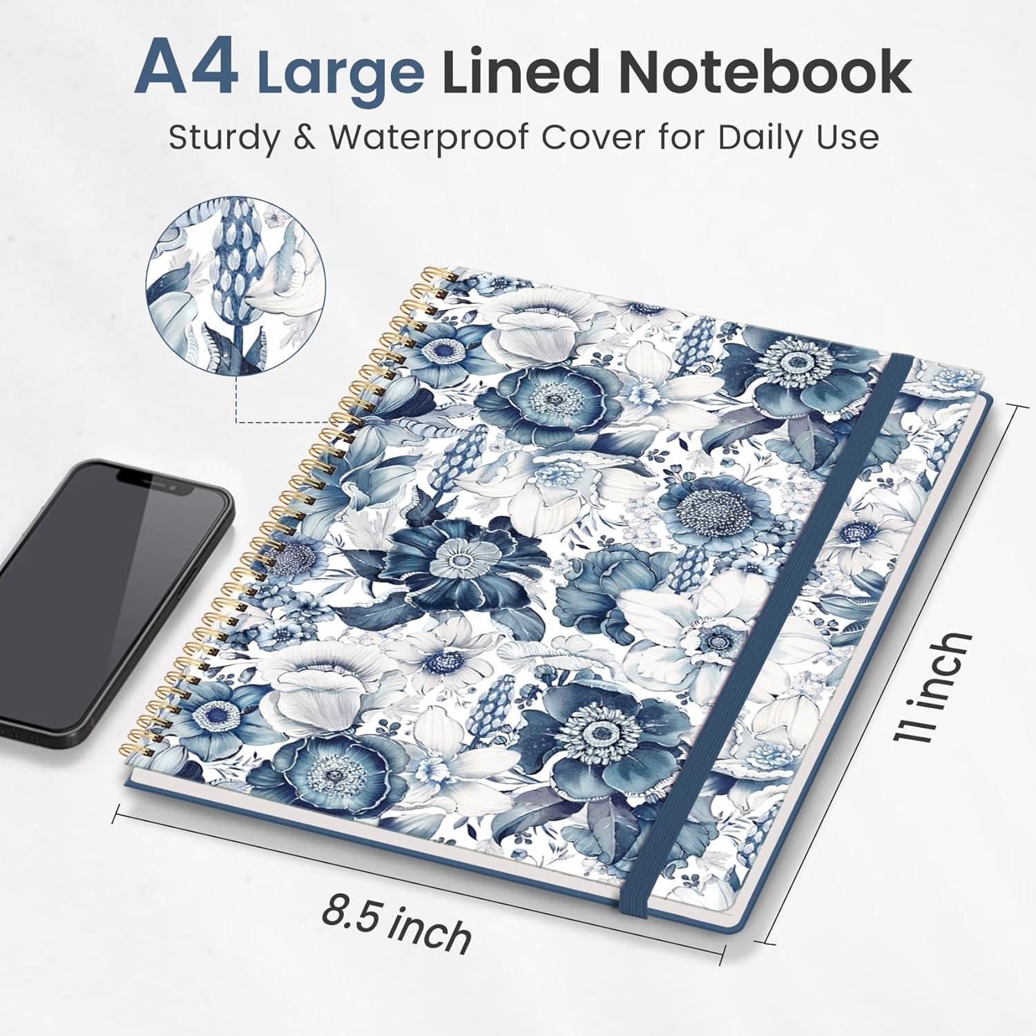 image:imageTaja Large Spiral Lined Journal for Women 85 x 11 Notebooks for Work Collge Ruled A4 Aesthetic Cute Journaling Notebooks for Writing Plastic Cover CelestialVBlue Floral