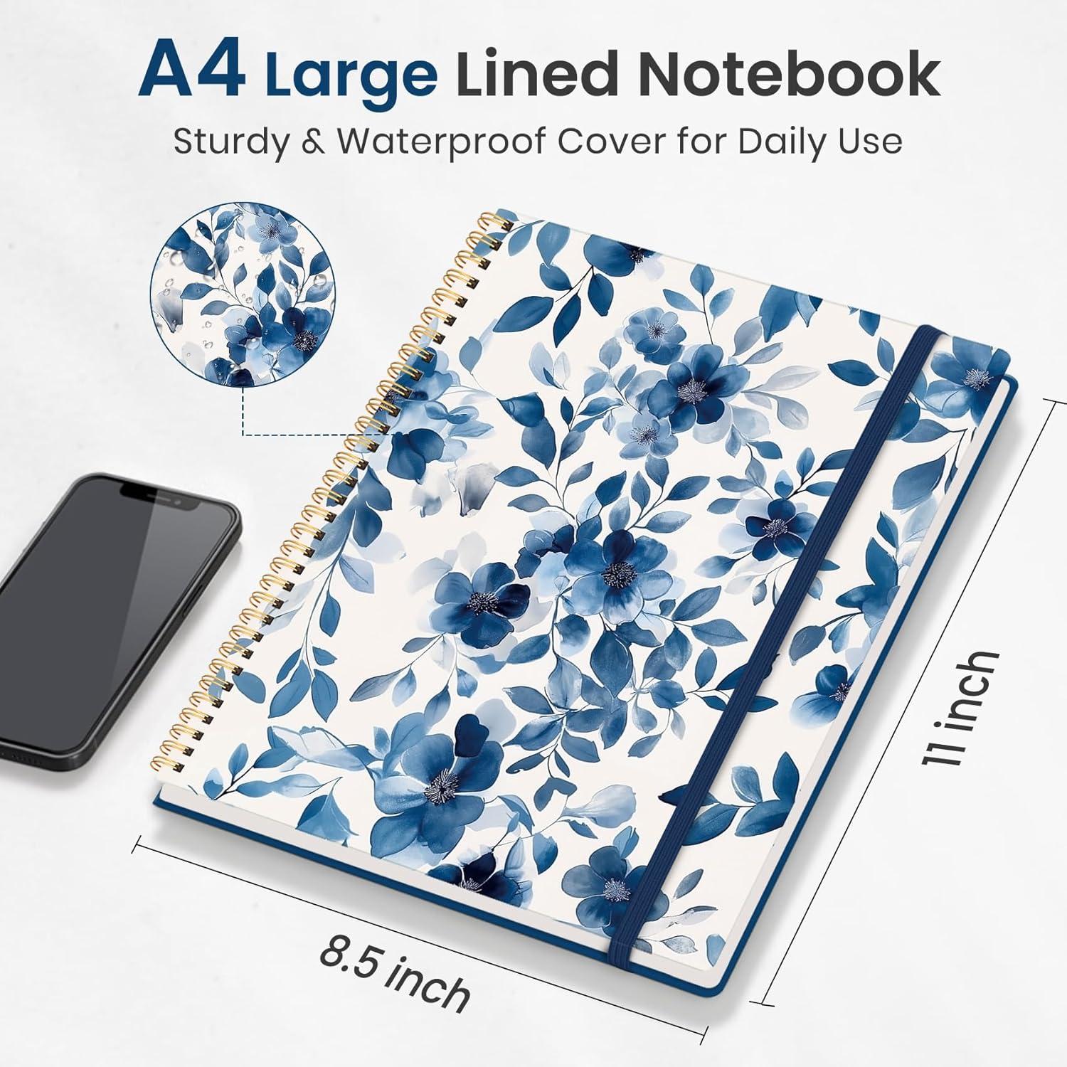 image:imageTaja Large Spiral Lined Journal for Women 85 x 11 Notebooks for Work Collge Ruled A4 Aesthetic Cute Journaling Notebooks for Writing Plastic Cover CelestialQWatercolor Petal