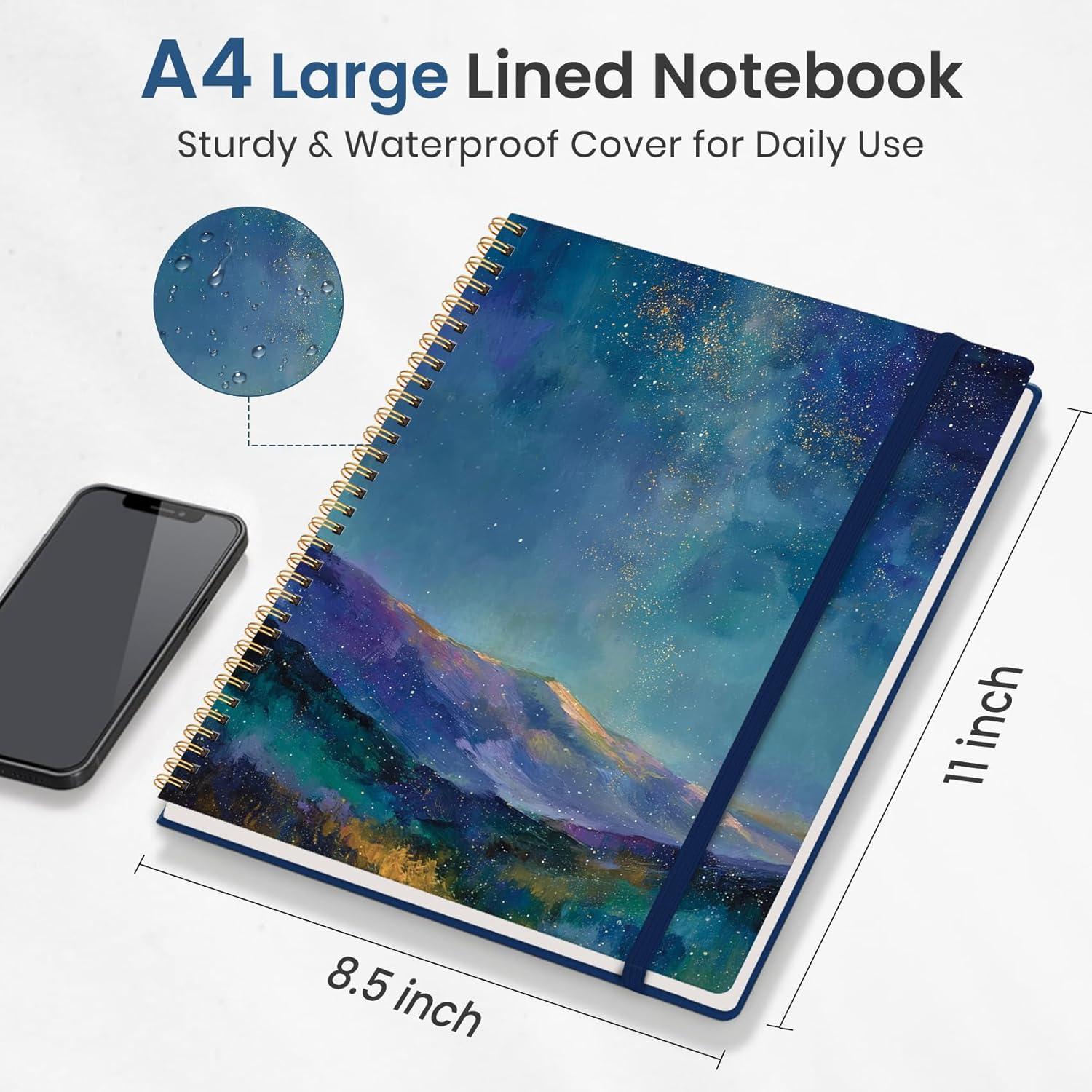 image:imageTaja Large Spiral Lined Journal for Women 85 x 11 Notebooks for Work Collge Ruled A4 Aesthetic Cute Journaling Notebooks for Writing Plastic Cover CelestialNStarlit Peaks