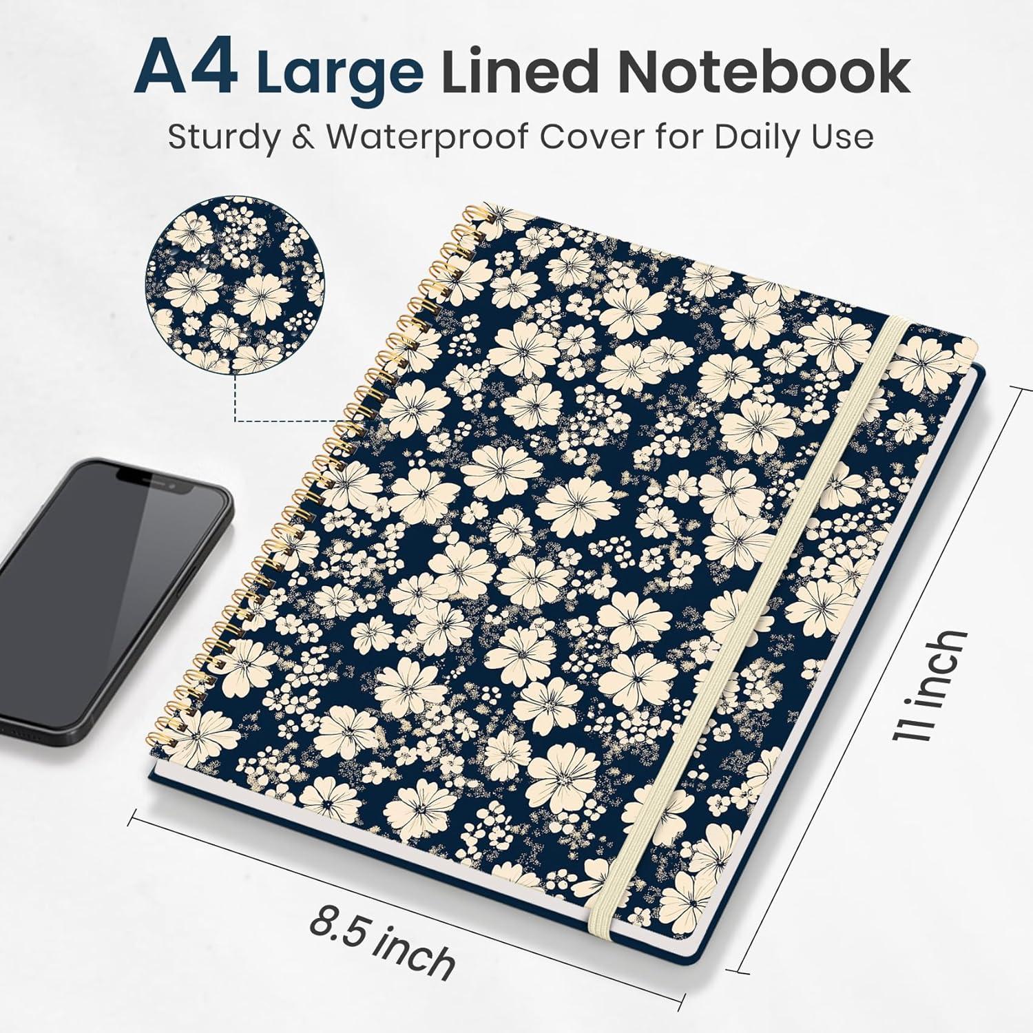 image:imageTaja Large Spiral Lined Journal for Women 85 x 11 Notebooks for Work Collge Ruled A4 Aesthetic Cute Journaling Notebooks for Writing Plastic Cover CelestialSDaisy Garden