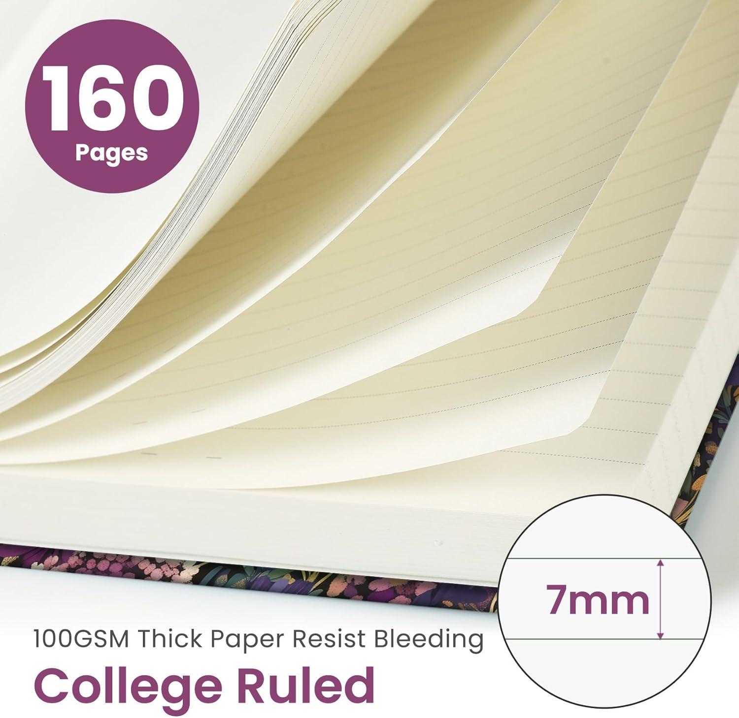 image:imageTaja Lined Journal Notebook for Women amp Men Hardcover Leather Journal for writing A5 College Ruled Notebook for Work amp Note Taking Perfect for Office School Home Supplies 160 Pages GardenQMidnight Bloom