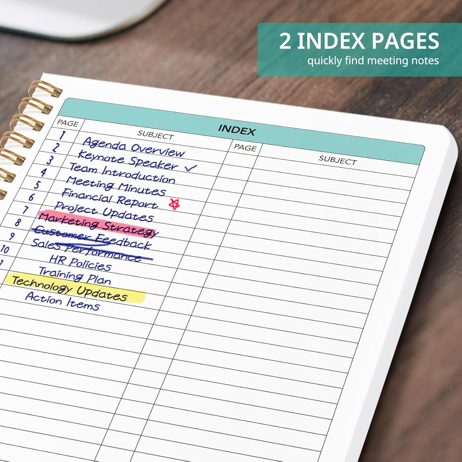 image:imageTaja Meeting Notebook for Work Organization Work notebook with action items Meeting Minutes Planner Notebook Perfect Office Supplies for Men amp Women Green48 Pack