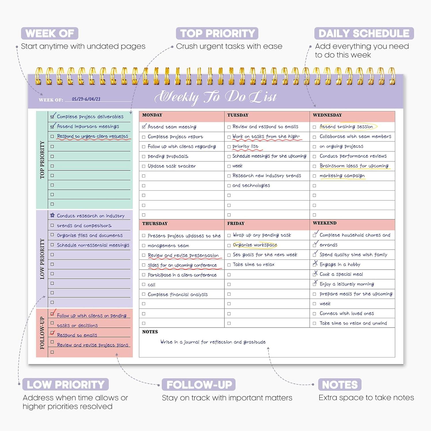 image:imageTaja Weekly To Do List Notepad with 52 Undated Sheets8511 Weekly Desk Planner for Women amp Man Work and Home 1 Pack Violet DreamaViolet Dream