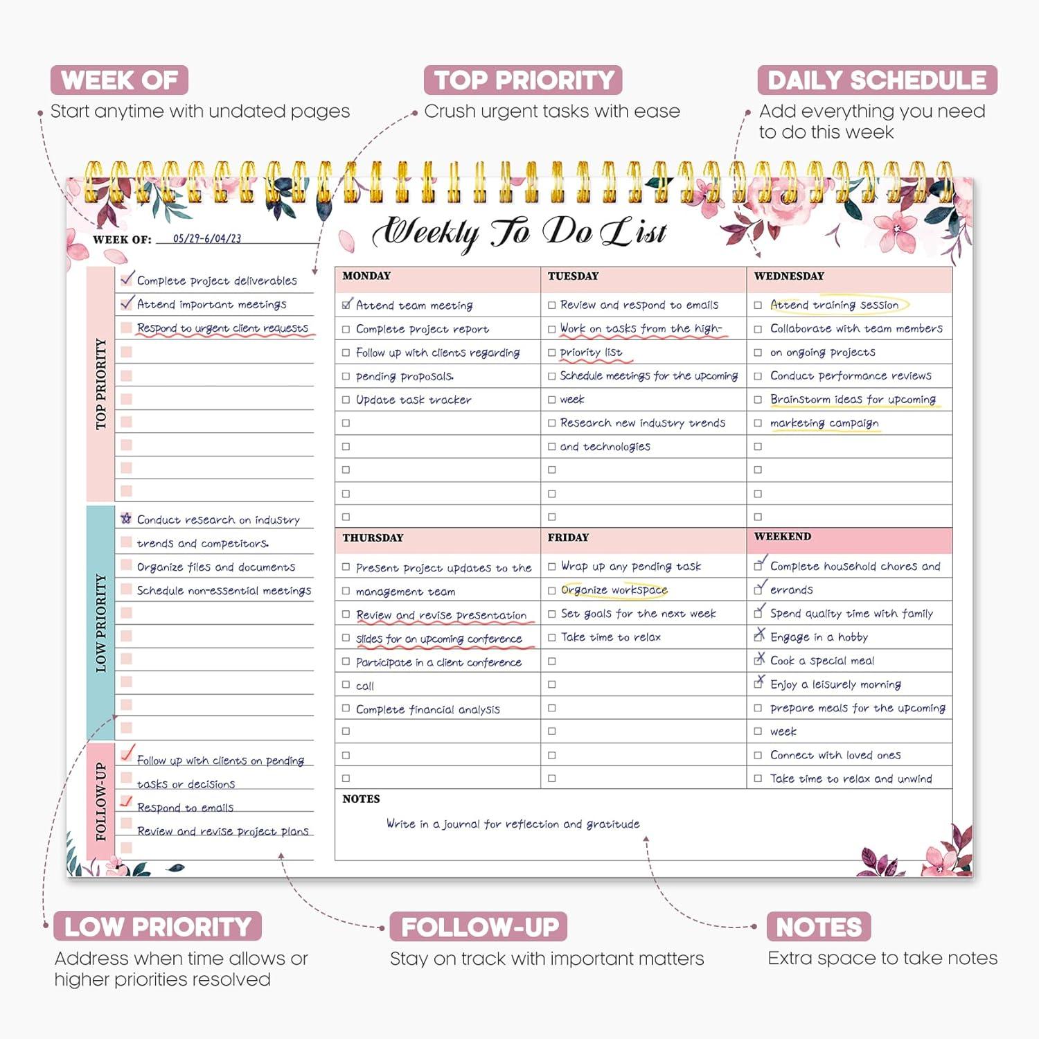 image:imageTaja Weekly To Do List Notepad with 52 Undated Sheets8511 Weekly Desk Planner for Women amp Man Work and Home 1 Pack Violet DreambWhispering PetalL