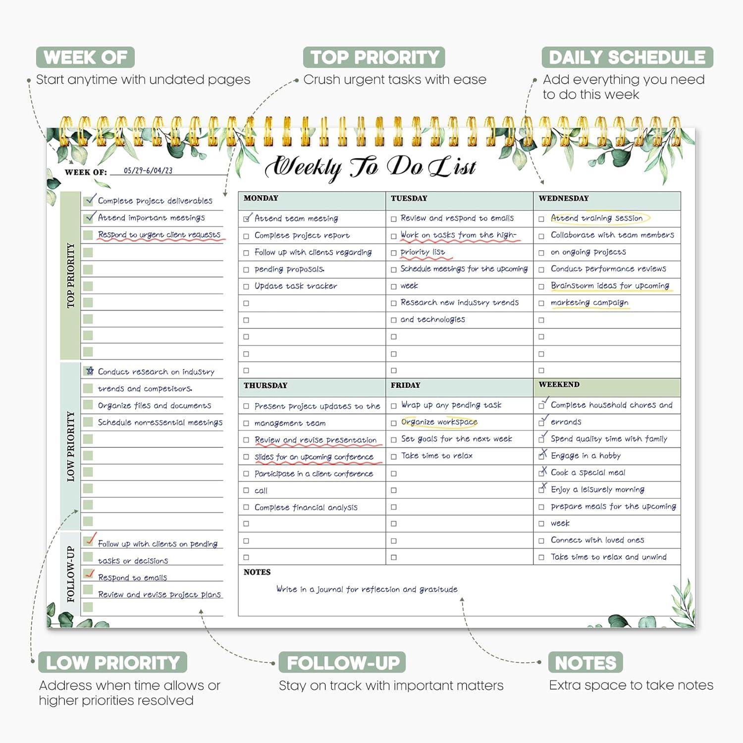 image:imageTaja Weekly To Do List Notepad with 52 Undated Sheets8511 Weekly Desk Planner for Women amp Man Work and Home 1 Pack Violet DreamcSerene GreenL
