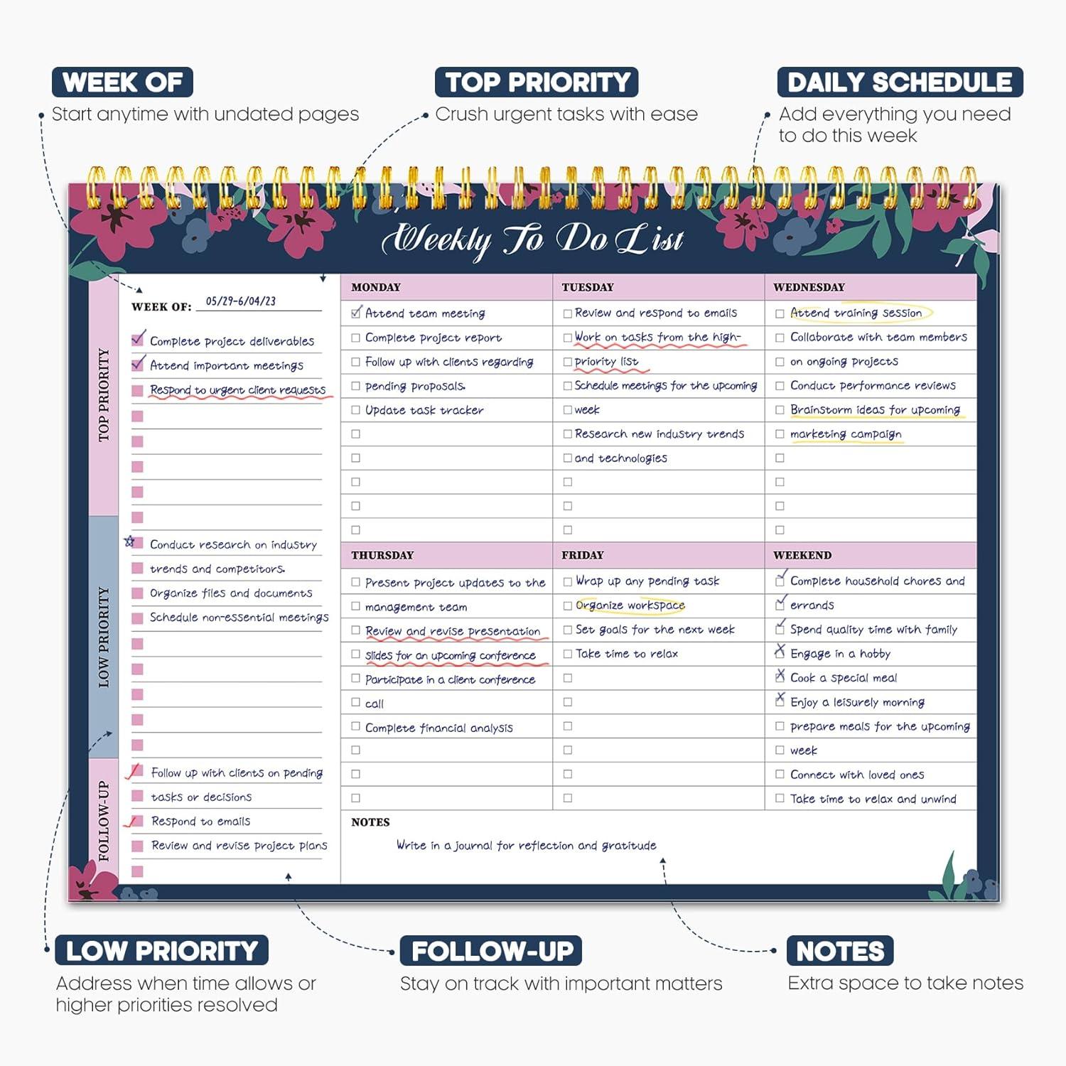 image:imageTaja Weekly To Do List Notepad with 52 Undated Sheets8511 Weekly Desk Planner for Women amp Man Work and Home 1 Pack Violet DreamdTwilight Petals