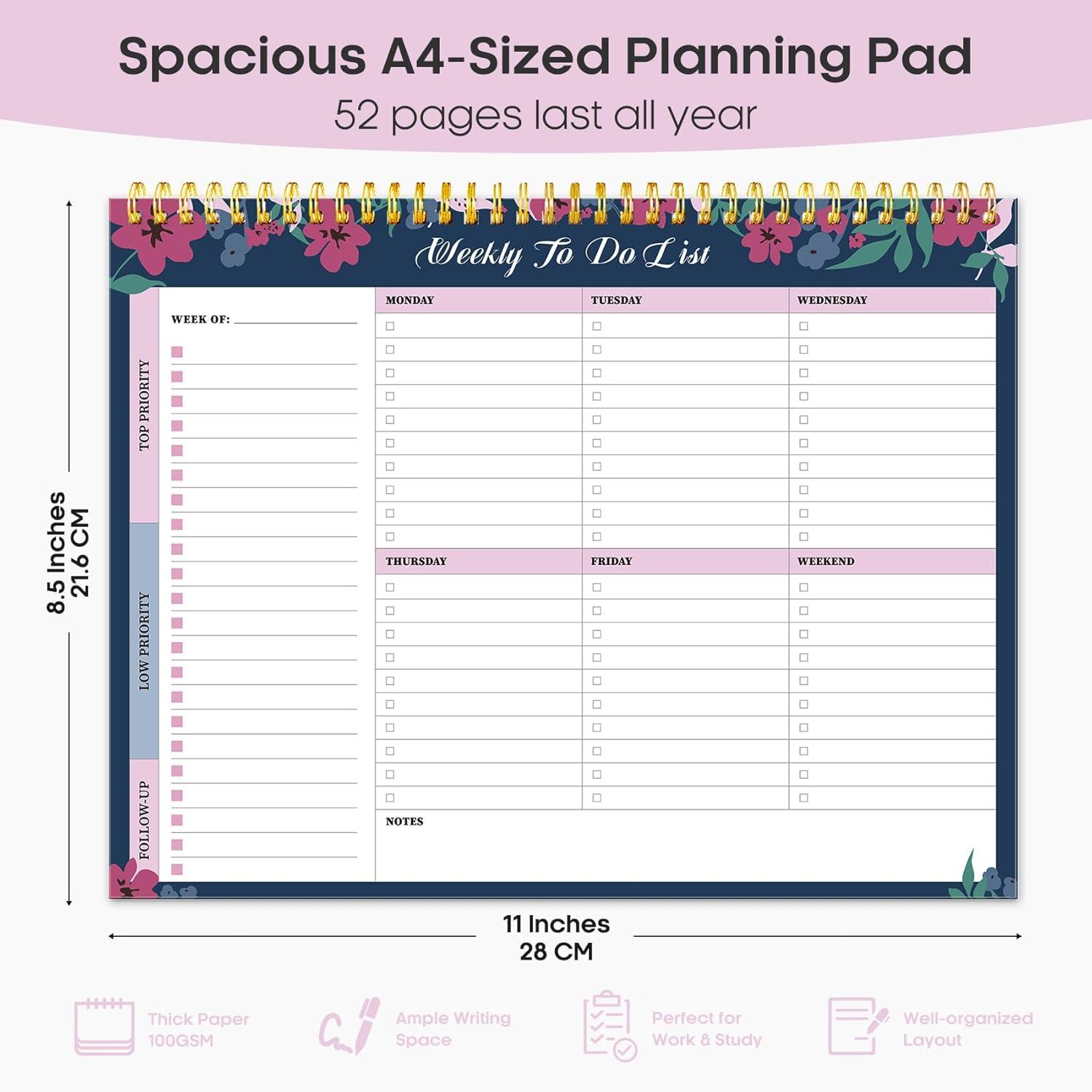 image:imageTaja Weekly To Do List Notepad with 52 Undated Sheets8511 Weekly Desk Planner for Women amp Man Work and Home 1 Pack Violet DreamdTwilight Petals