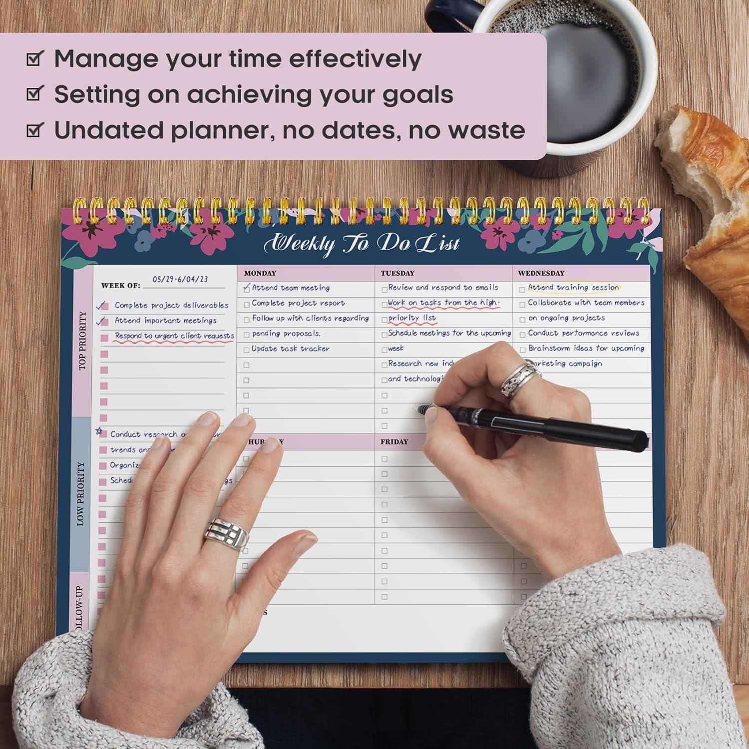 image:imageTaja Weekly To Do List Notepad with 52 Undated Sheets8511 Weekly Desk Planner for Women amp Man Work and Home 1 Pack Violet DreamdTwilight Petals