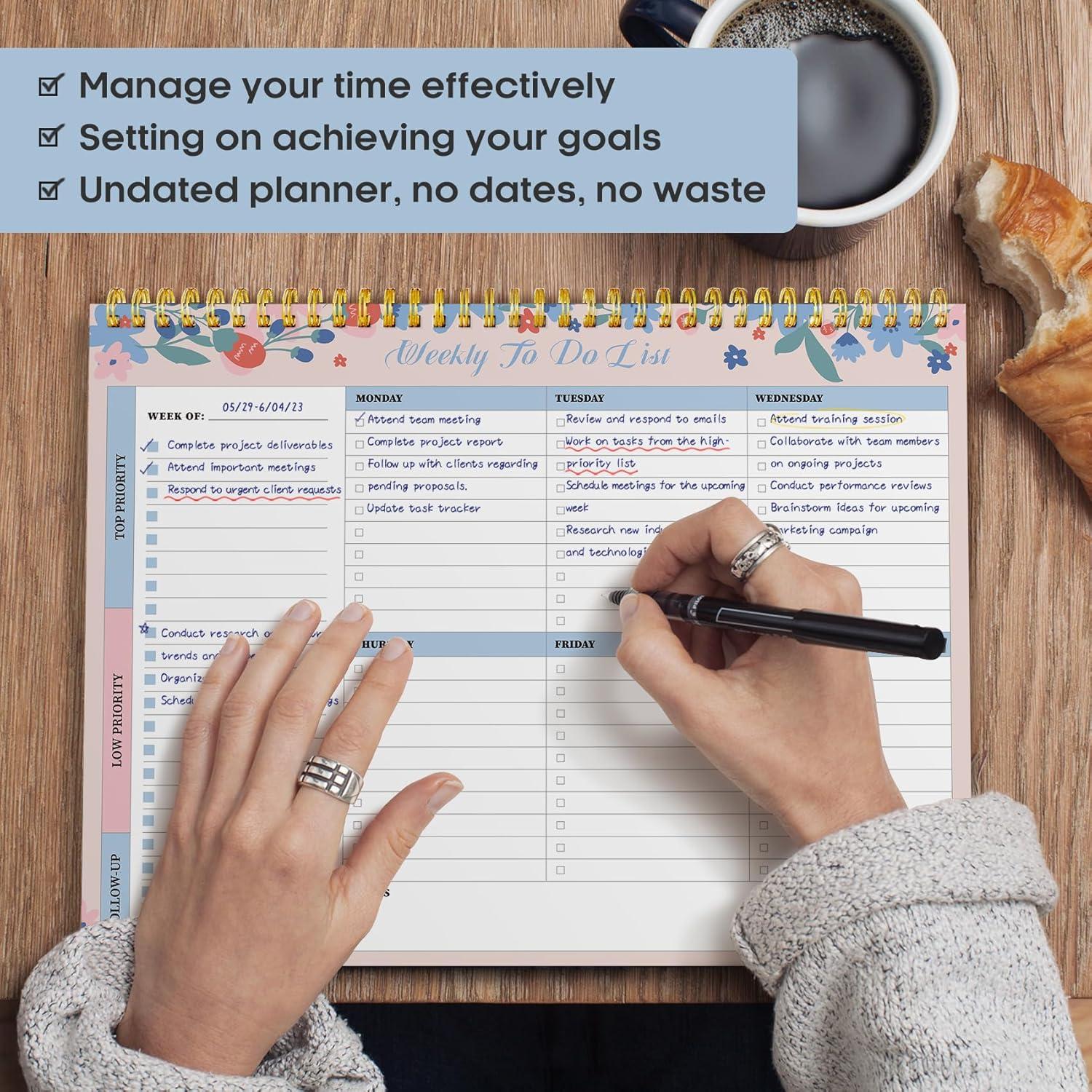 image:imageTaja Weekly To Do List Notepad with 52 Undated Sheets8511 Weekly Desk Planner for Women amp Man Work and Home 1 Pack Violet DreameSpring Blossom