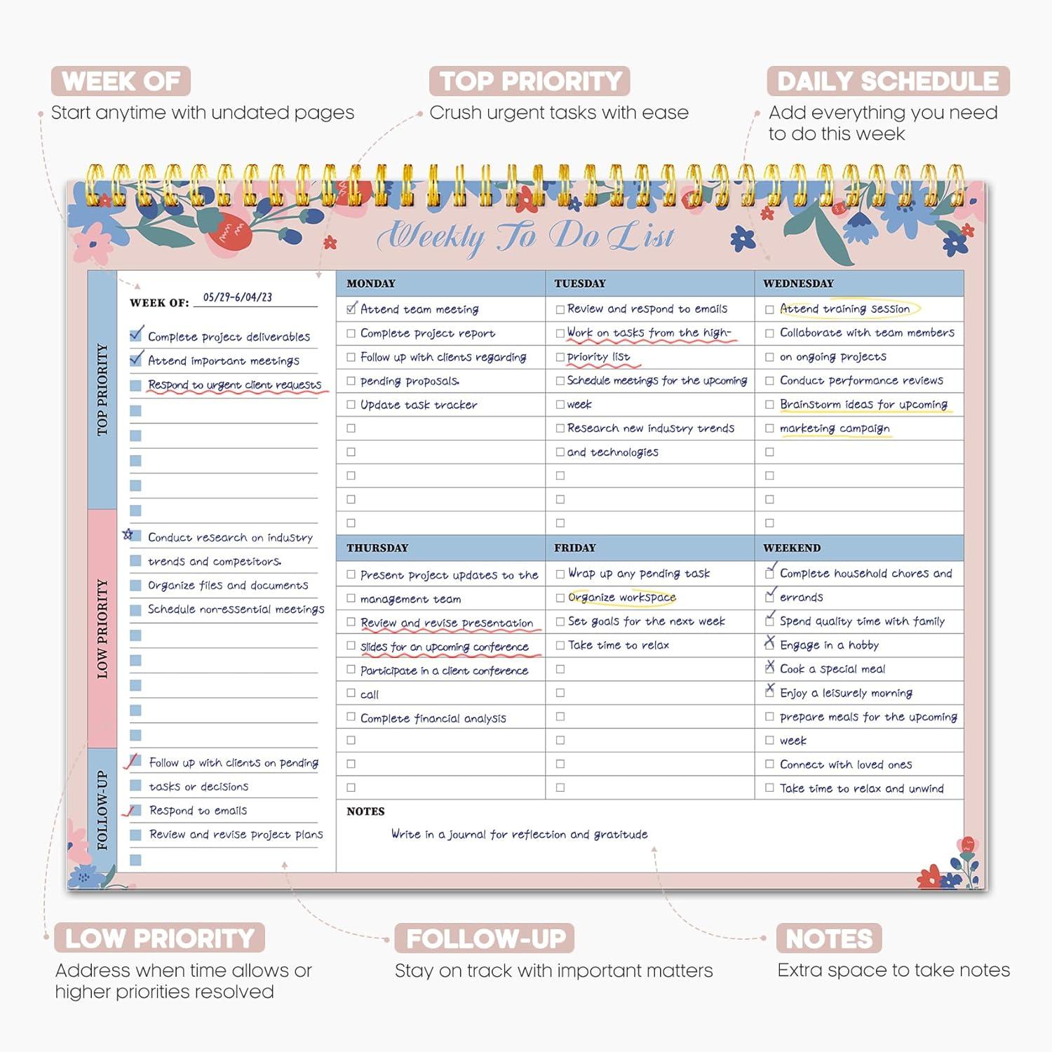 image:imageTaja Weekly To Do List Notepad with 52 Undated Sheets8511 Weekly Desk Planner for Women amp Man Work and Home 1 Pack Violet DreameSpring Blossom