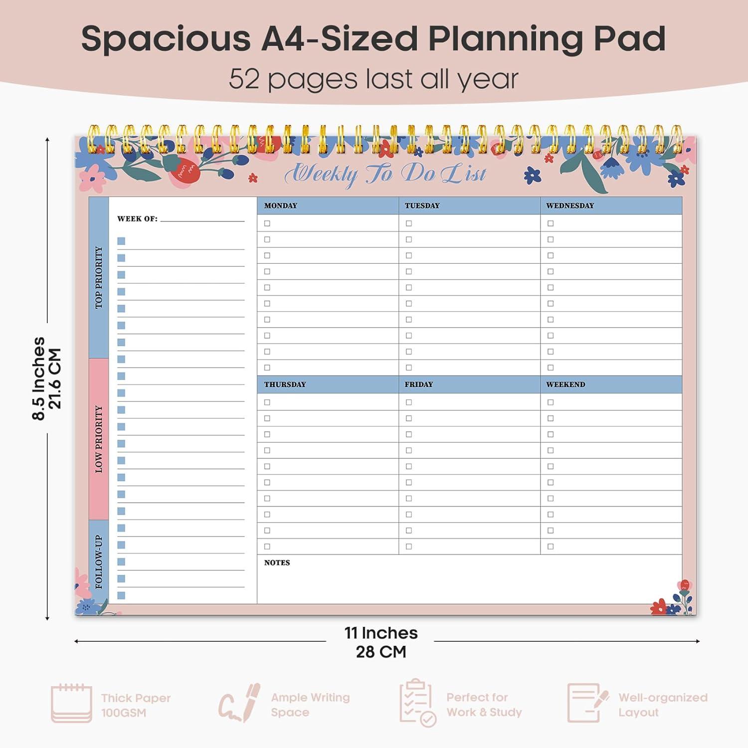 image:imageTaja Weekly To Do List Notepad with 52 Undated Sheets8511 Weekly Desk Planner for Women amp Man Work and Home 1 Pack Violet DreameSpring Blossom