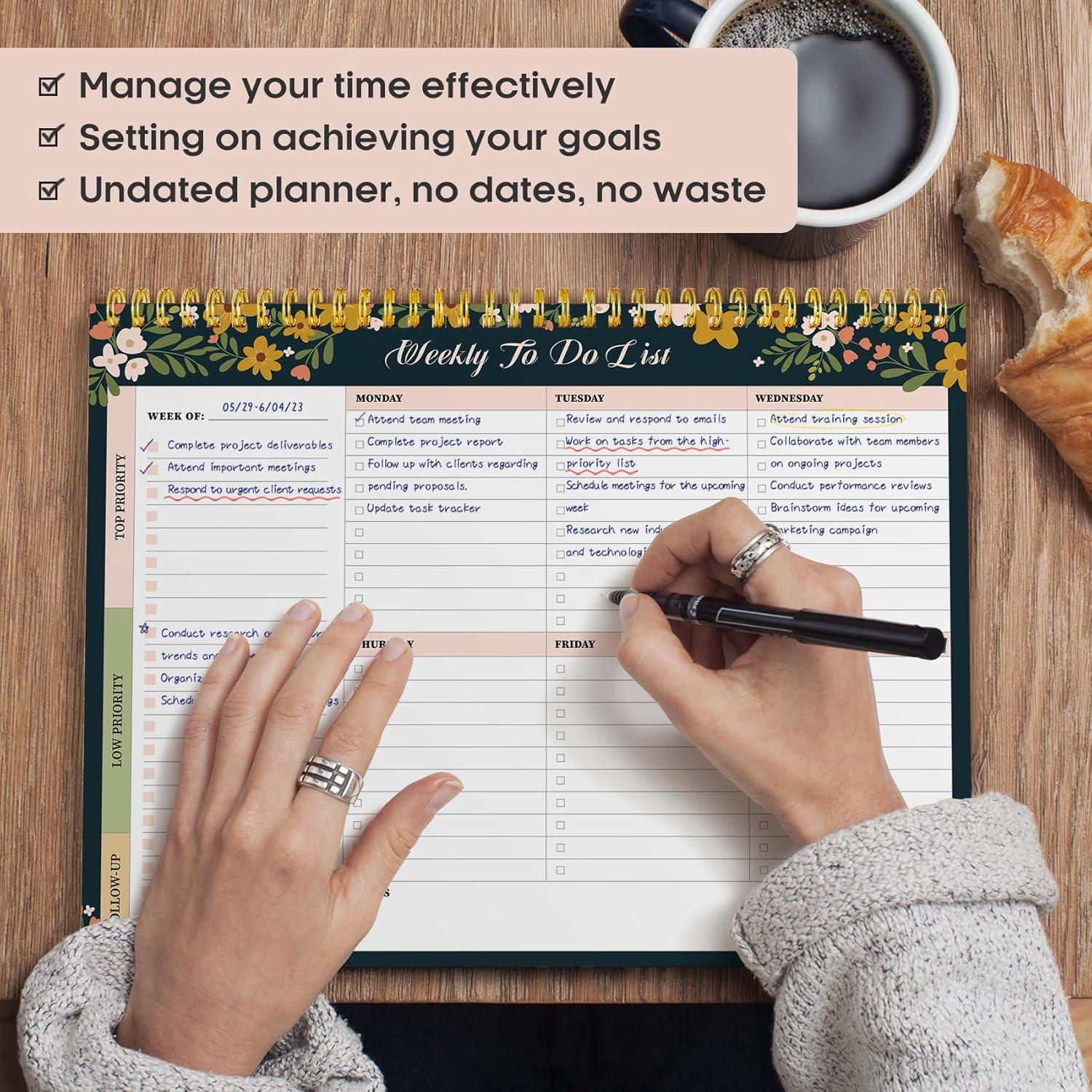 image:imageTaja Weekly To Do List Notepad with 52 Undated Sheets8511 Weekly Desk Planner for Women amp Man Work and Home 1 Pack Violet DreamfRustic Floral