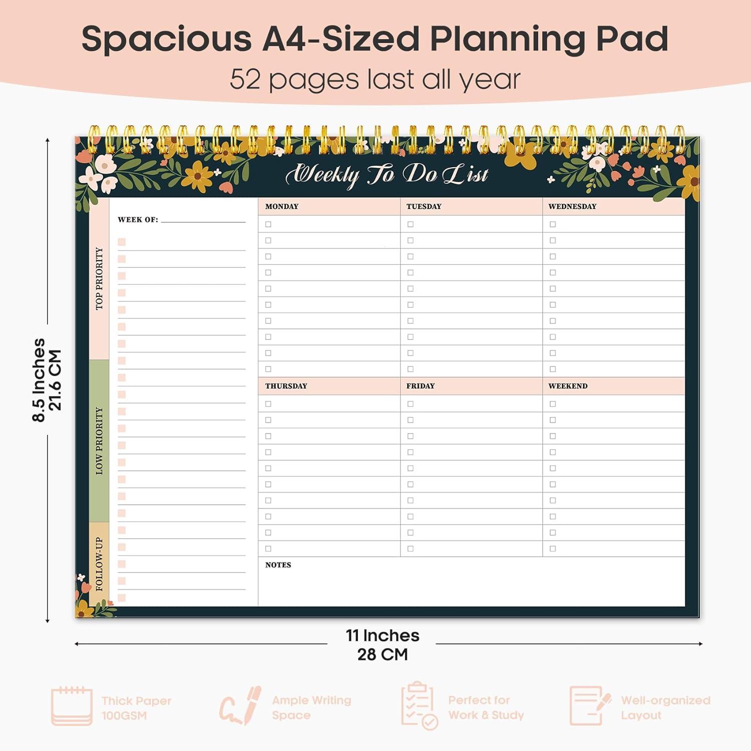 image:imageTaja Weekly To Do List Notepad with 52 Undated Sheets8511 Weekly Desk Planner for Women amp Man Work and Home 1 Pack Violet DreamfRustic Floral