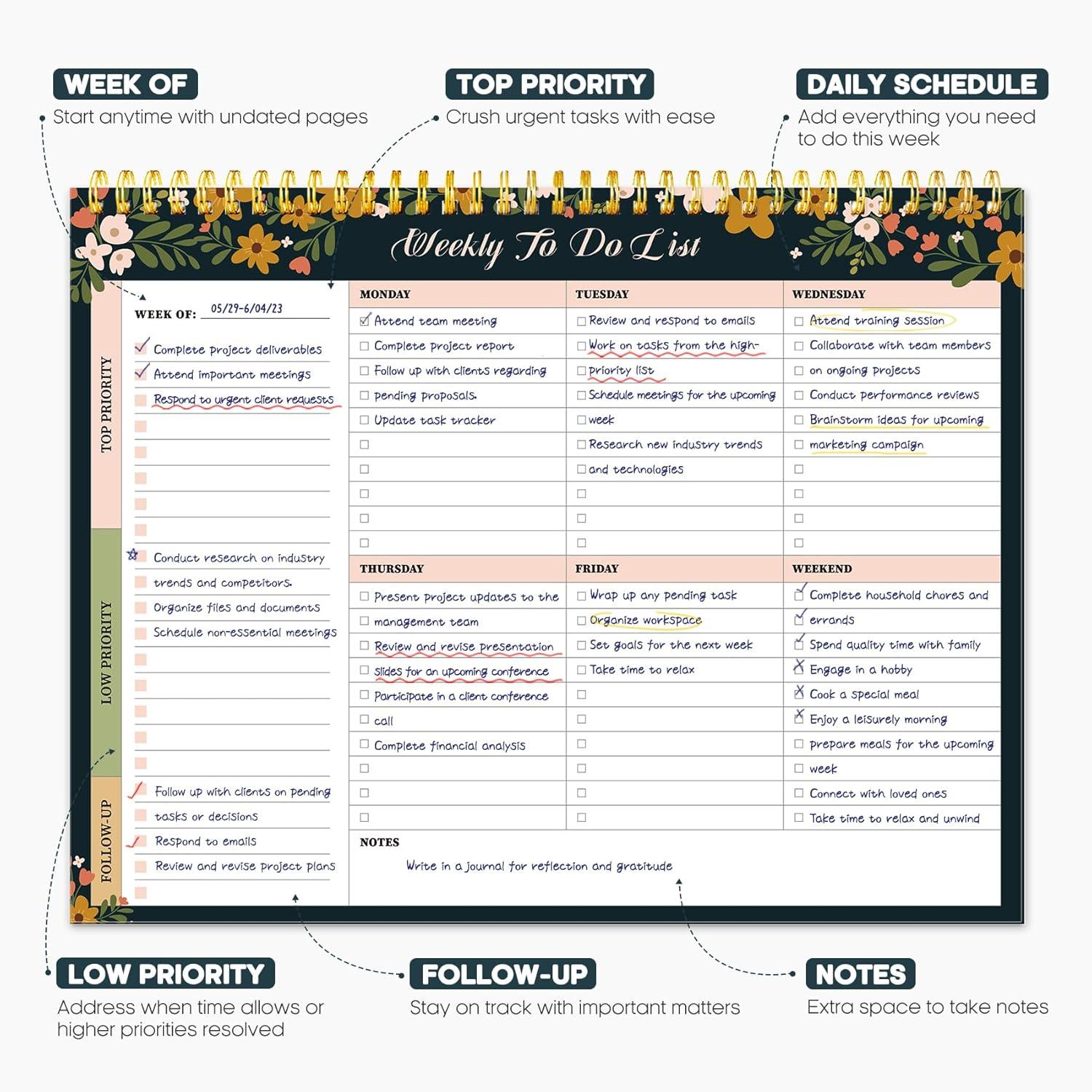 image:imageTaja Weekly To Do List Notepad with 52 Undated Sheets8511 Weekly Desk Planner for Women amp Man Work and Home 1 Pack Violet DreamfRustic Floral