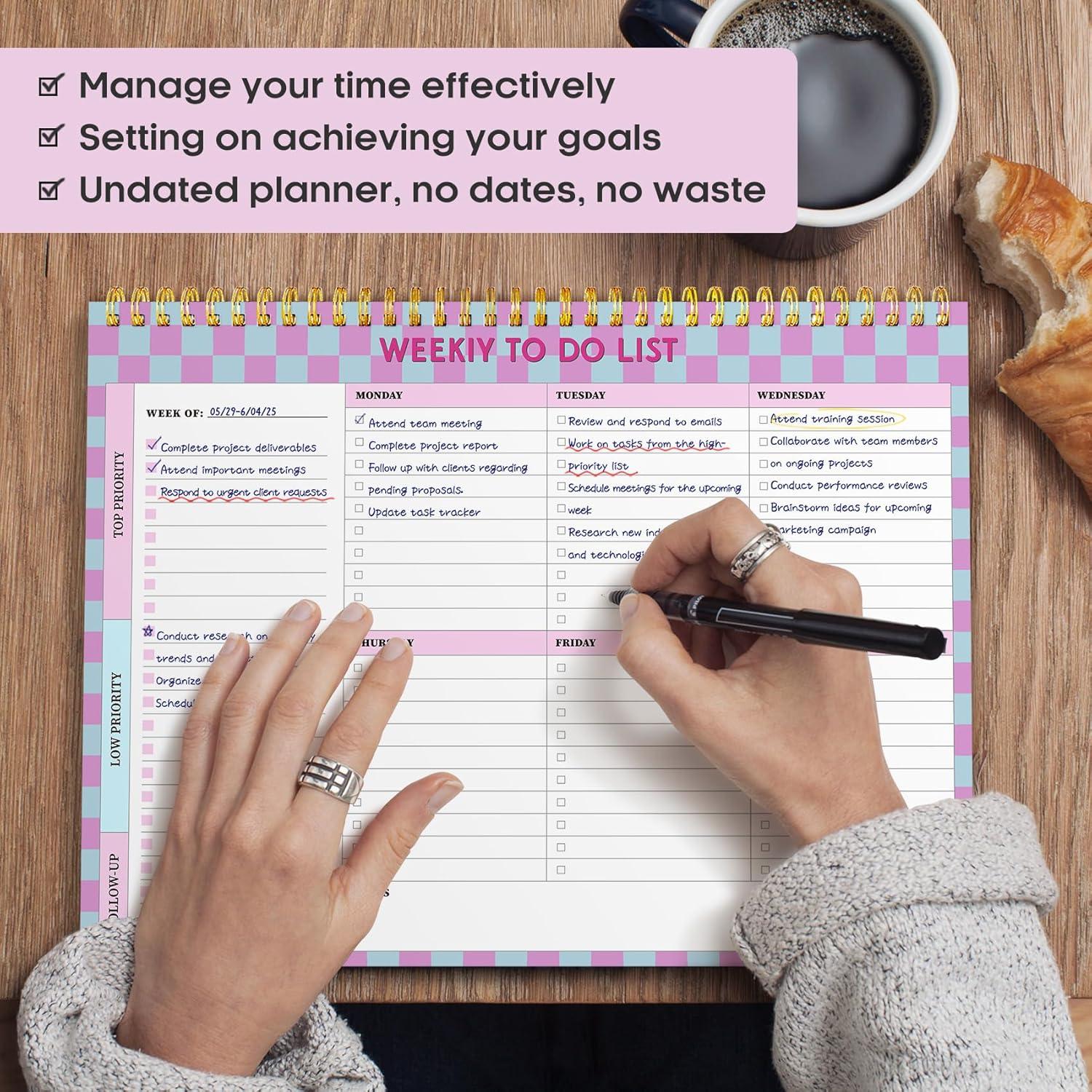 image:imageTaja Weekly To Do List Notepad with 52 Undated Sheets8511 Weekly Desk Planner for Women amp Man Work and Home 1 Pack Violet DreamhLavender Checkered