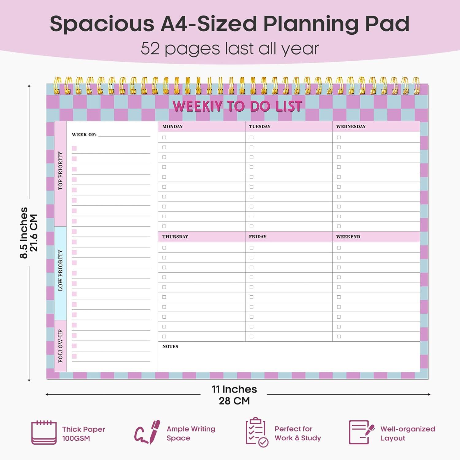 image:imageTaja Weekly To Do List Notepad with 52 Undated Sheets8511 Weekly Desk Planner for Women amp Man Work and Home 1 Pack Violet DreamhLavender Checkered