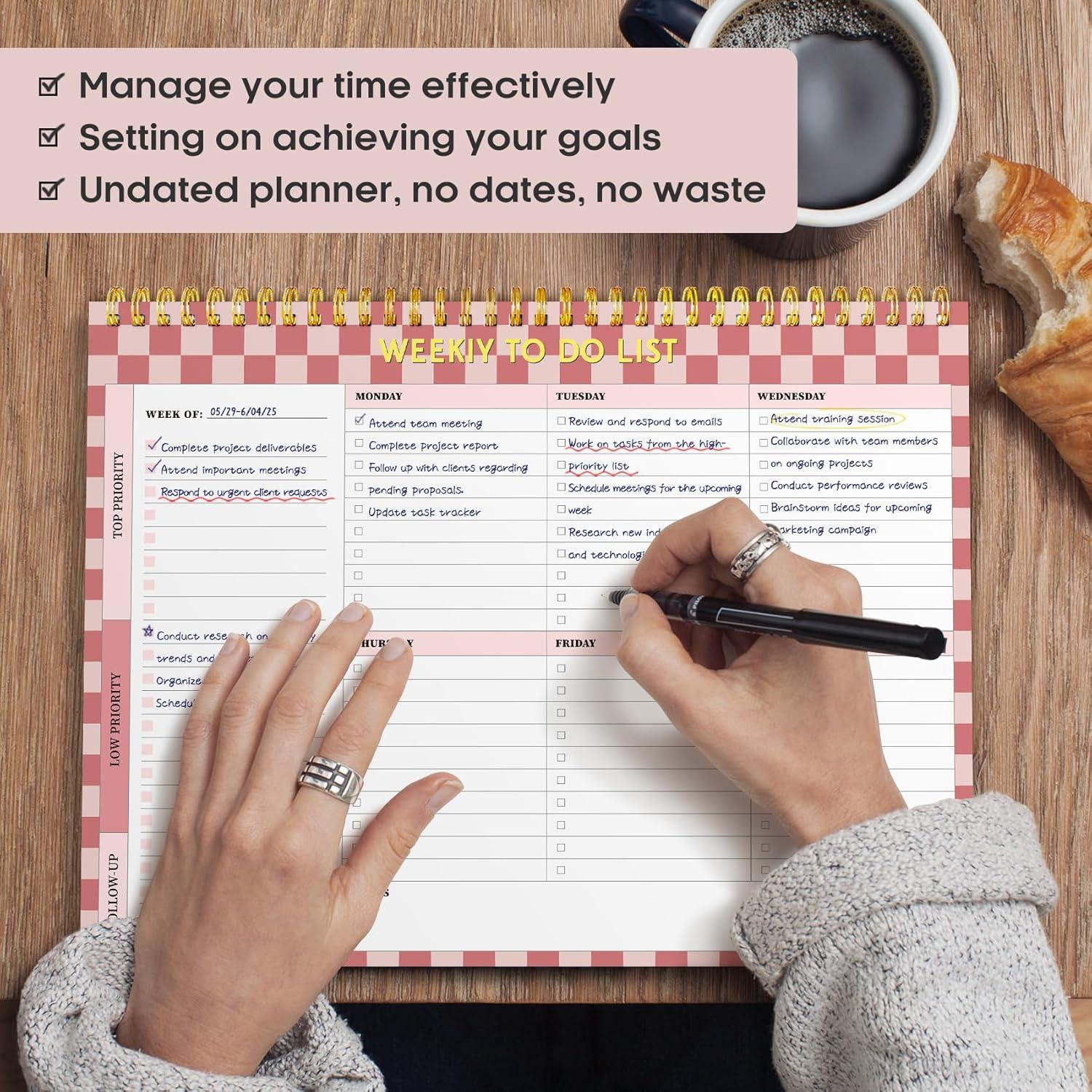 image:imageTaja Weekly To Do List Notepad with 52 Undated Sheets8511 Weekly Desk Planner for Women amp Man Work and Home 1 Pack Violet DreamiRose Checkered