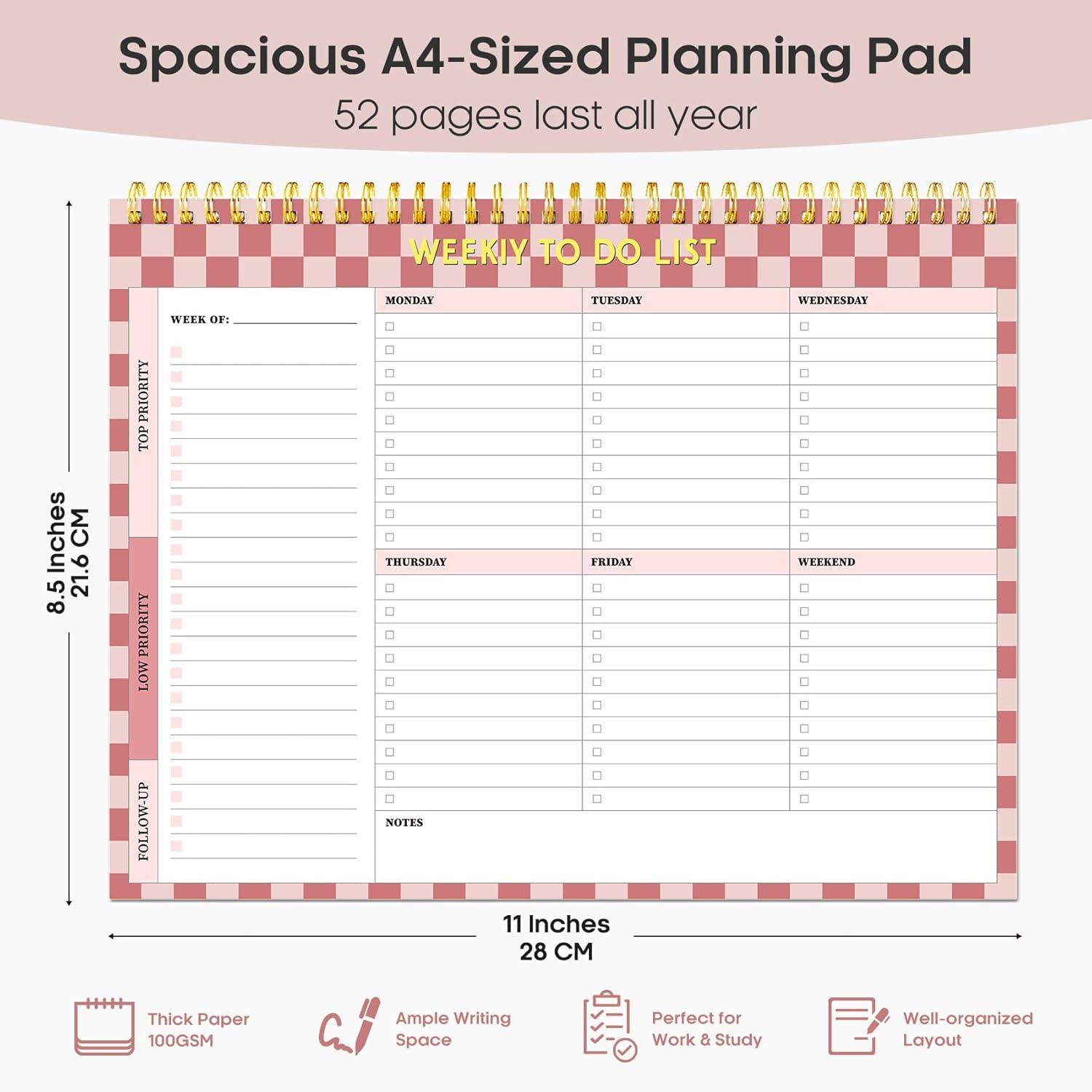 image:imageTaja Weekly To Do List Notepad with 52 Undated Sheets8511 Weekly Desk Planner for Women amp Man Work and Home 1 Pack Violet DreamiRose Checkered