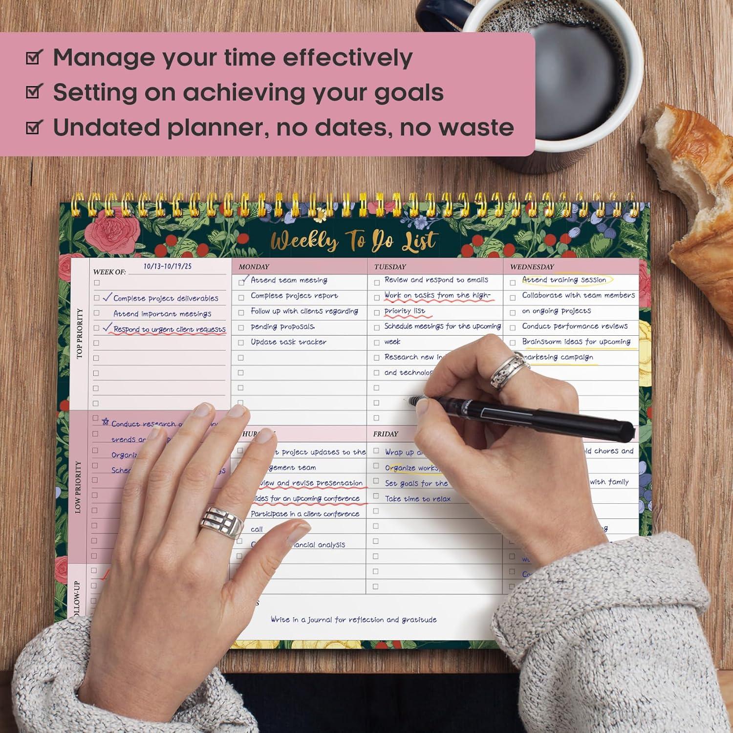 image:imageTaja Weekly To Do List Notepad with 52 Undated Sheets8511 Weekly Desk Planner for Women amp Man Work and Home 1 Pack Violet DreamjBerry Floral