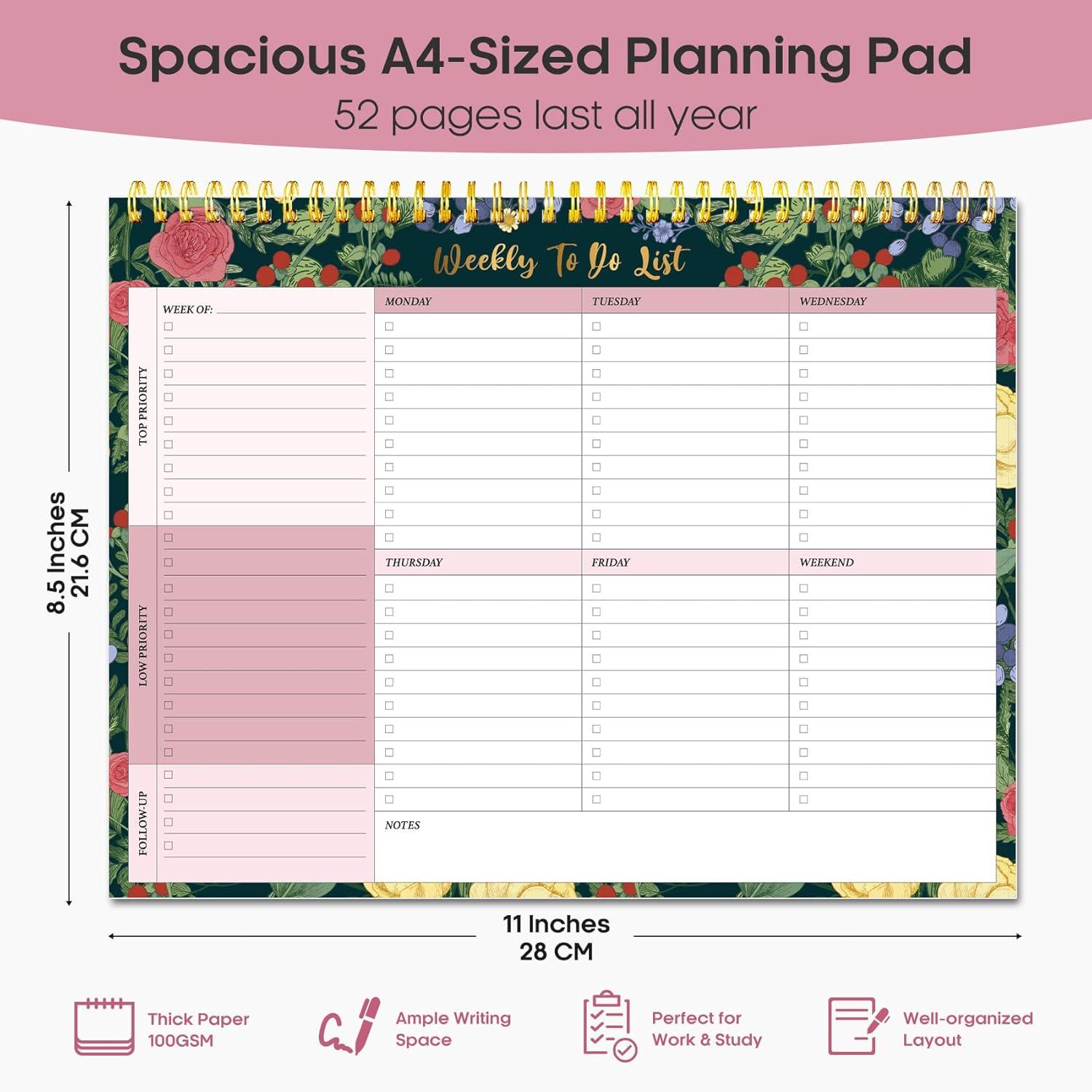 image:imageTaja Weekly To Do List Notepad with 52 Undated Sheets8511 Weekly Desk Planner for Women amp Man Work and Home 1 Pack Violet DreamjBerry Floral
