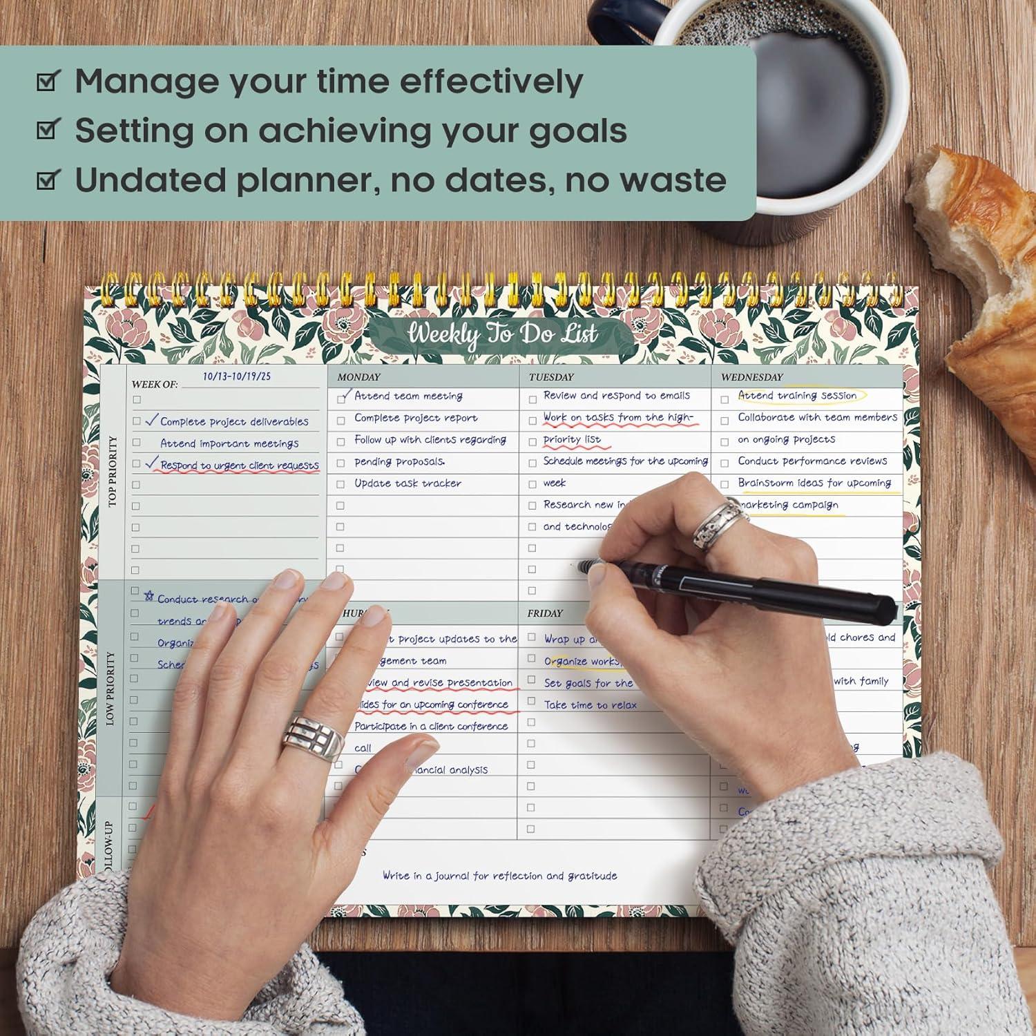 image:imageTaja Weekly To Do List Notepad with 52 Undated Sheets8511 Weekly Desk Planner for Women amp Man Work and Home 1 Pack Violet DreamkRose Meadow