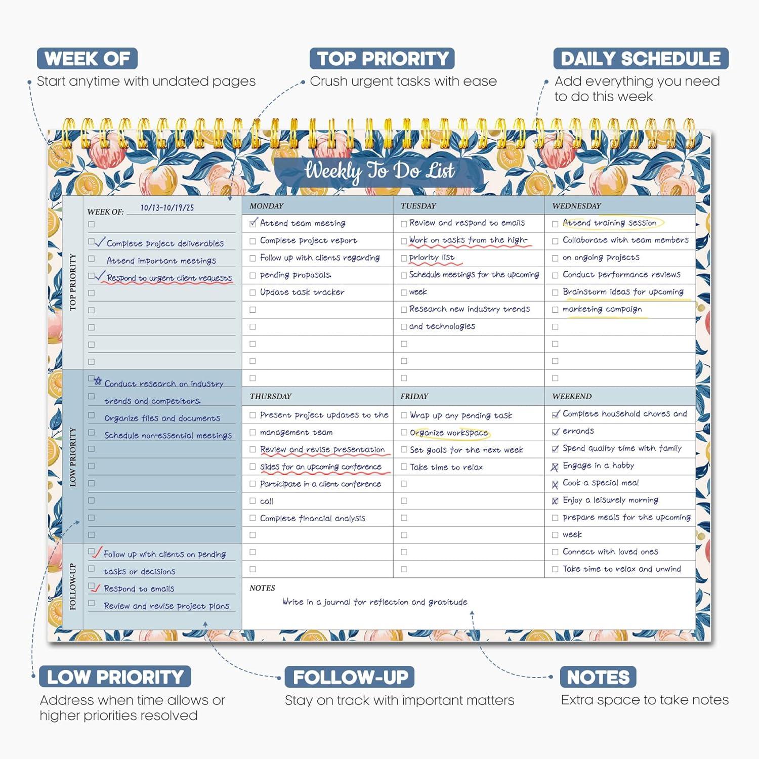 image:imageTaja Weekly To Do List Notepad with 52 Undated Sheets8511 Weekly Desk Planner for Women amp Man Work and Home 1 Pack Violet DreamlCitrus Grove