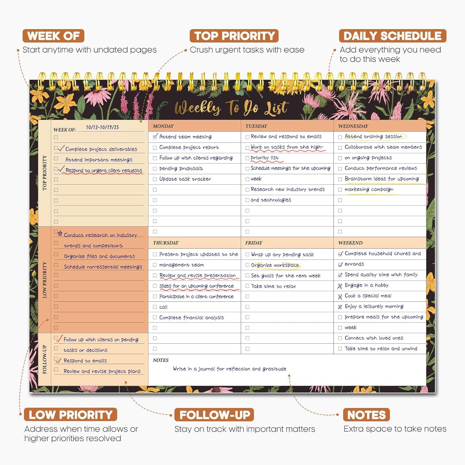 image:imageTaja Weekly To Do List Notepad with 52 Undated Sheets8511 Weekly Desk Planner for Women amp Man Work and Home 1 Pack Violet DreammAmber Garden