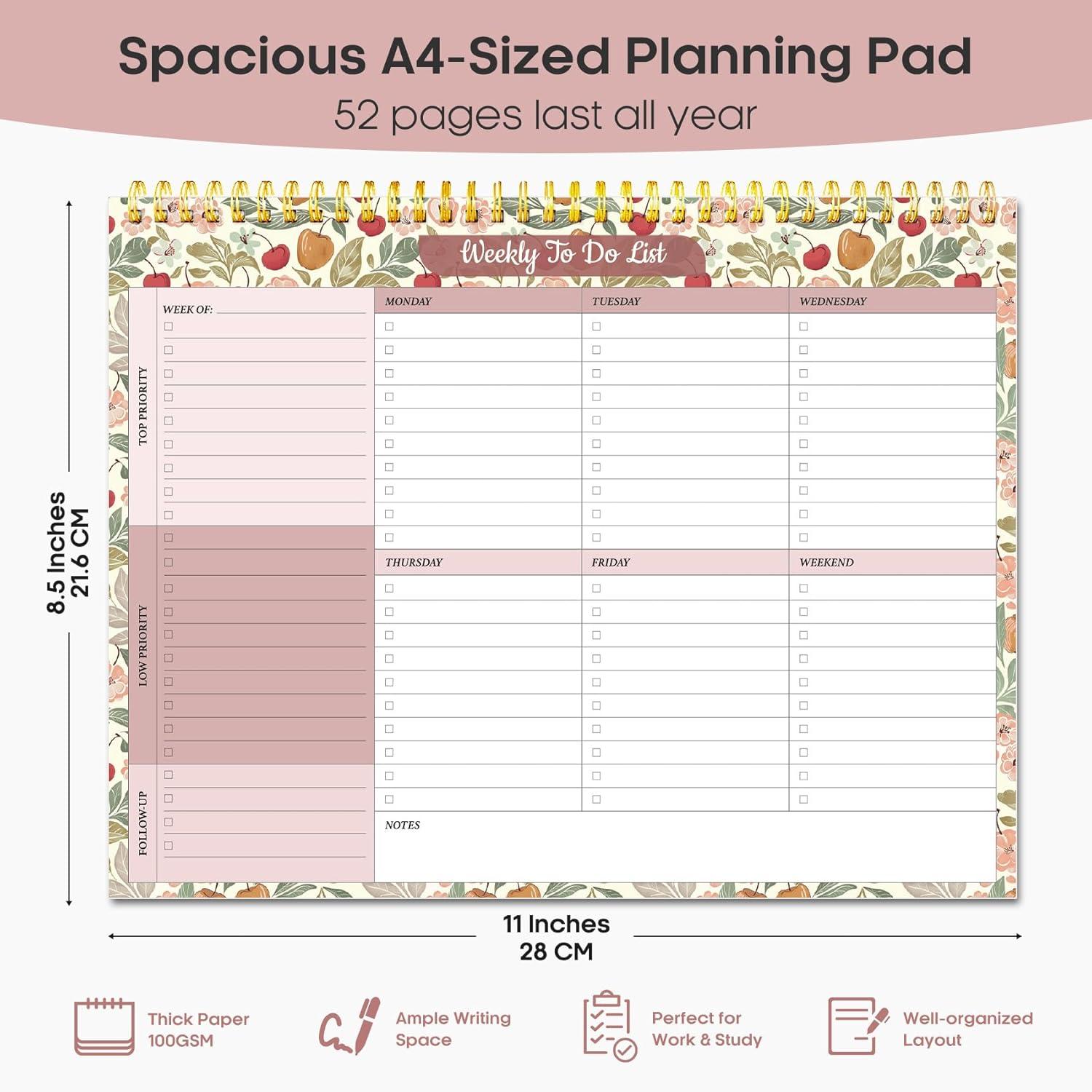 image:imageTaja Weekly To Do List Notepad with 52 Undated Sheets8511 Weekly Desk Planner for Women amp Man Work and Home 1 Pack Violet DreamnCherry Orchard