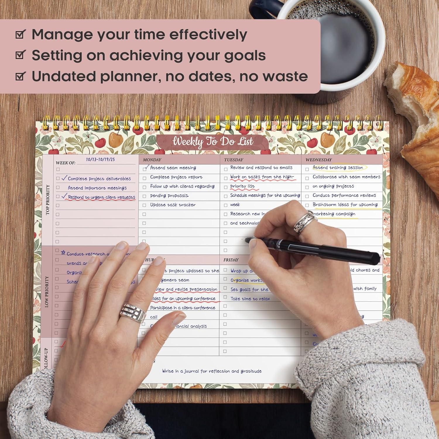 image:imageTaja Weekly To Do List Notepad with 52 Undated Sheets8511 Weekly Desk Planner for Women amp Man Work and Home 1 Pack Violet DreamnCherry Orchard