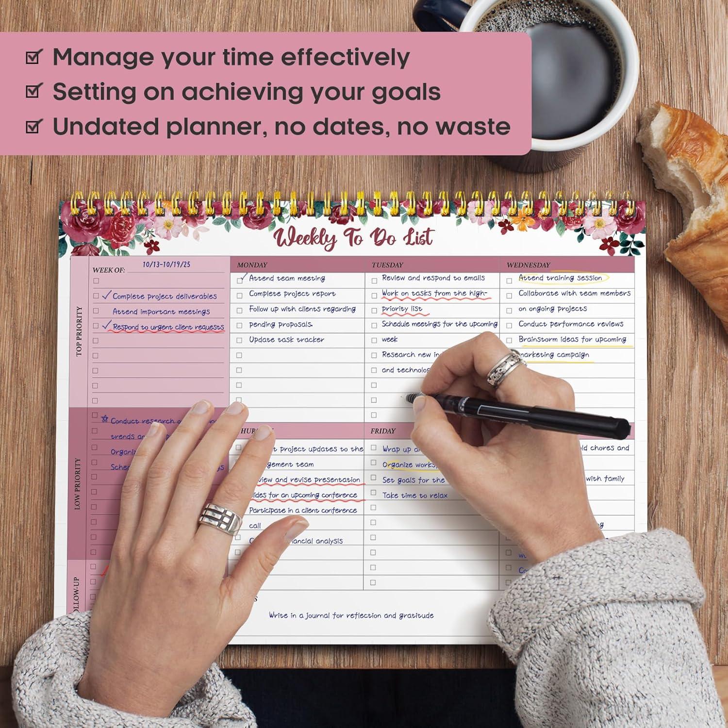 image:imageTaja Weekly To Do List Notepad with 52 Undated Sheets8511 Weekly Desk Planner for Women amp Man Work and Home 1 Pack Violet DreamoCrimson Garden