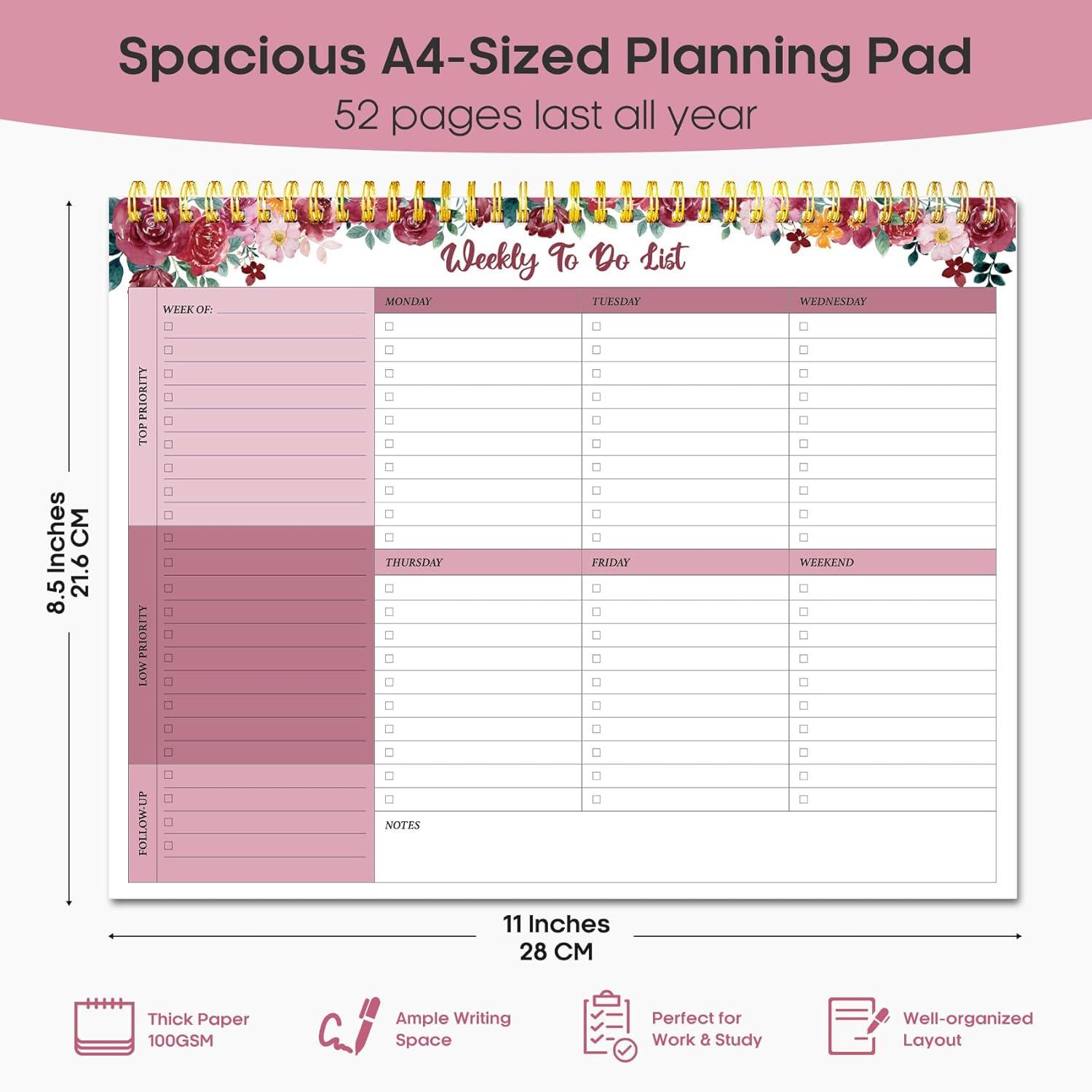 image:imageTaja Weekly To Do List Notepad with 52 Undated Sheets8511 Weekly Desk Planner for Women amp Man Work and Home 1 Pack Violet DreamoCrimson Garden