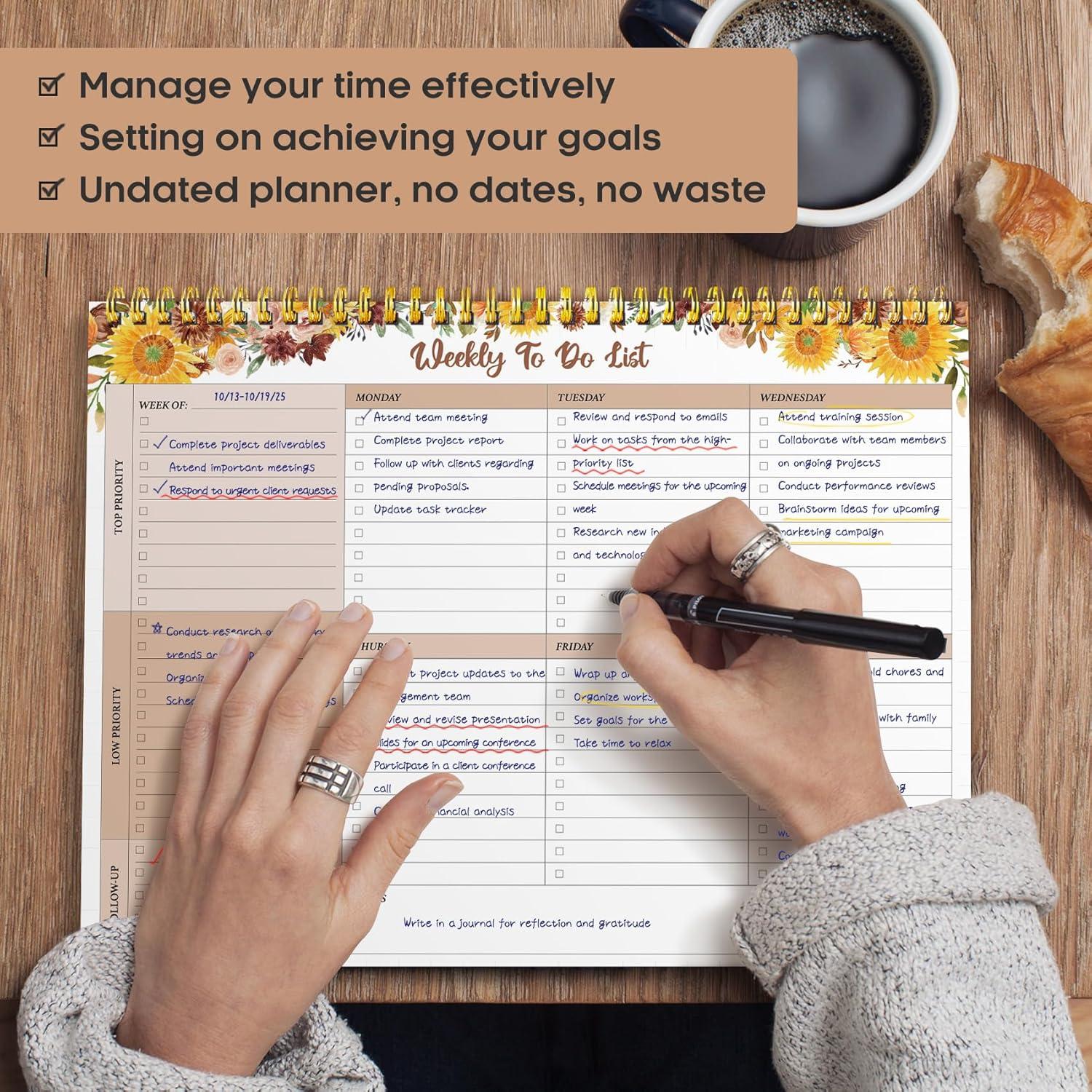 image:imageTaja Weekly To Do List Notepad with 52 Undated Sheets8511 Weekly Desk Planner for Women amp Man Work and Home 1 Pack Violet DreampGolden Sunflower