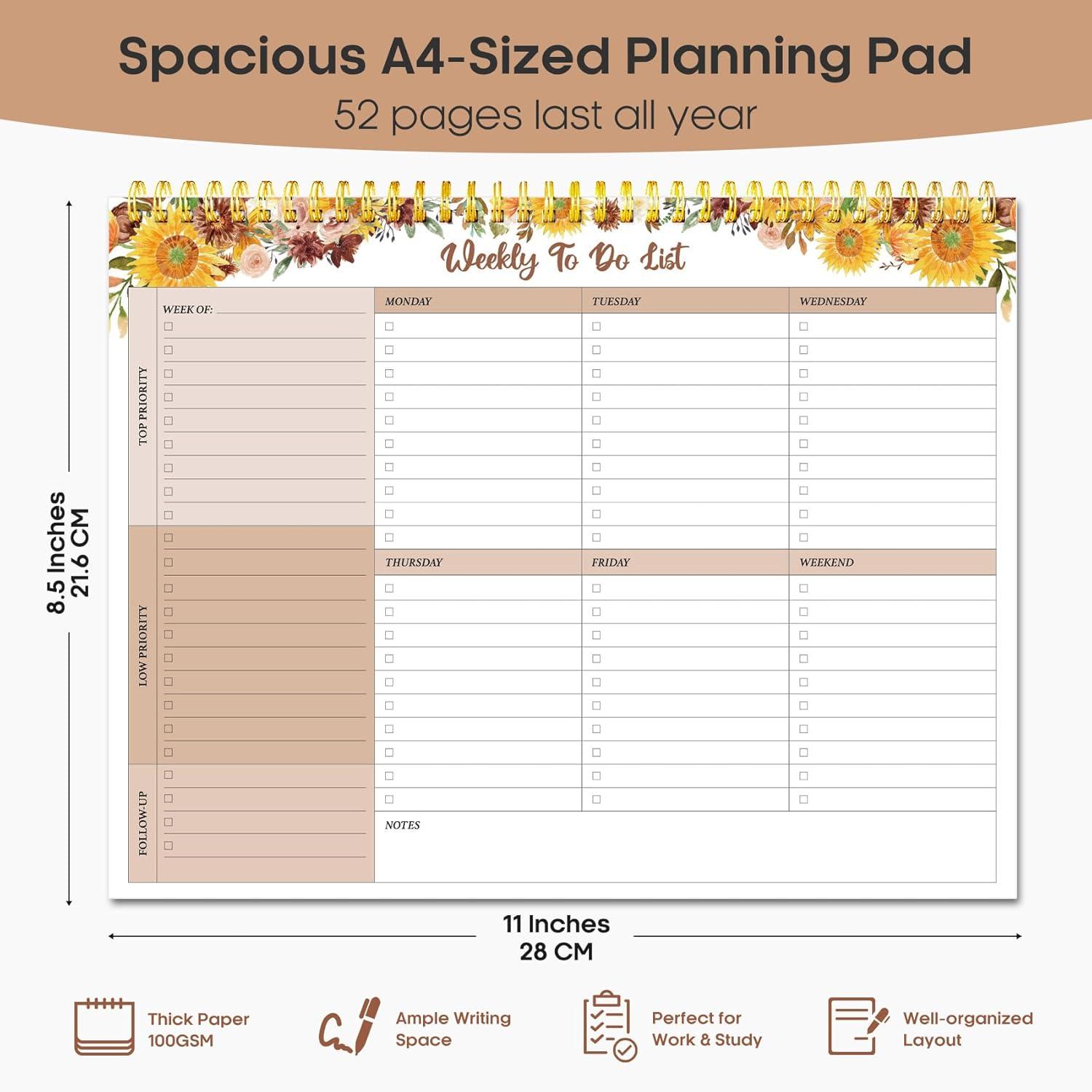 image:imageTaja Weekly To Do List Notepad with 52 Undated Sheets8511 Weekly Desk Planner for Women amp Man Work and Home 1 Pack Violet DreampGolden Sunflower