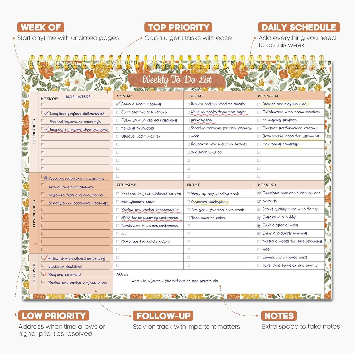 image:imageTaja Weekly To Do List Notepad with 52 Undated Sheets8511 Weekly Desk Planner for Women amp Man Work and Home 1 Pack Violet DreamqSunshine Field