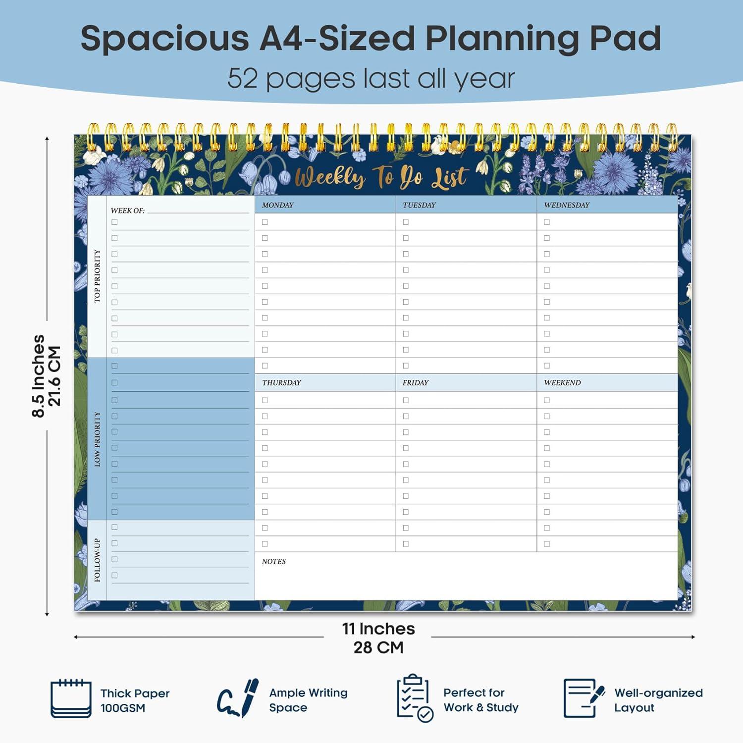image:imageTaja Weekly To Do List Notepad with 52 Undated Sheets8511 Weekly Desk Planner for Women amp Man Work and Home 1 Pack Violet DreamrOcean Bloom