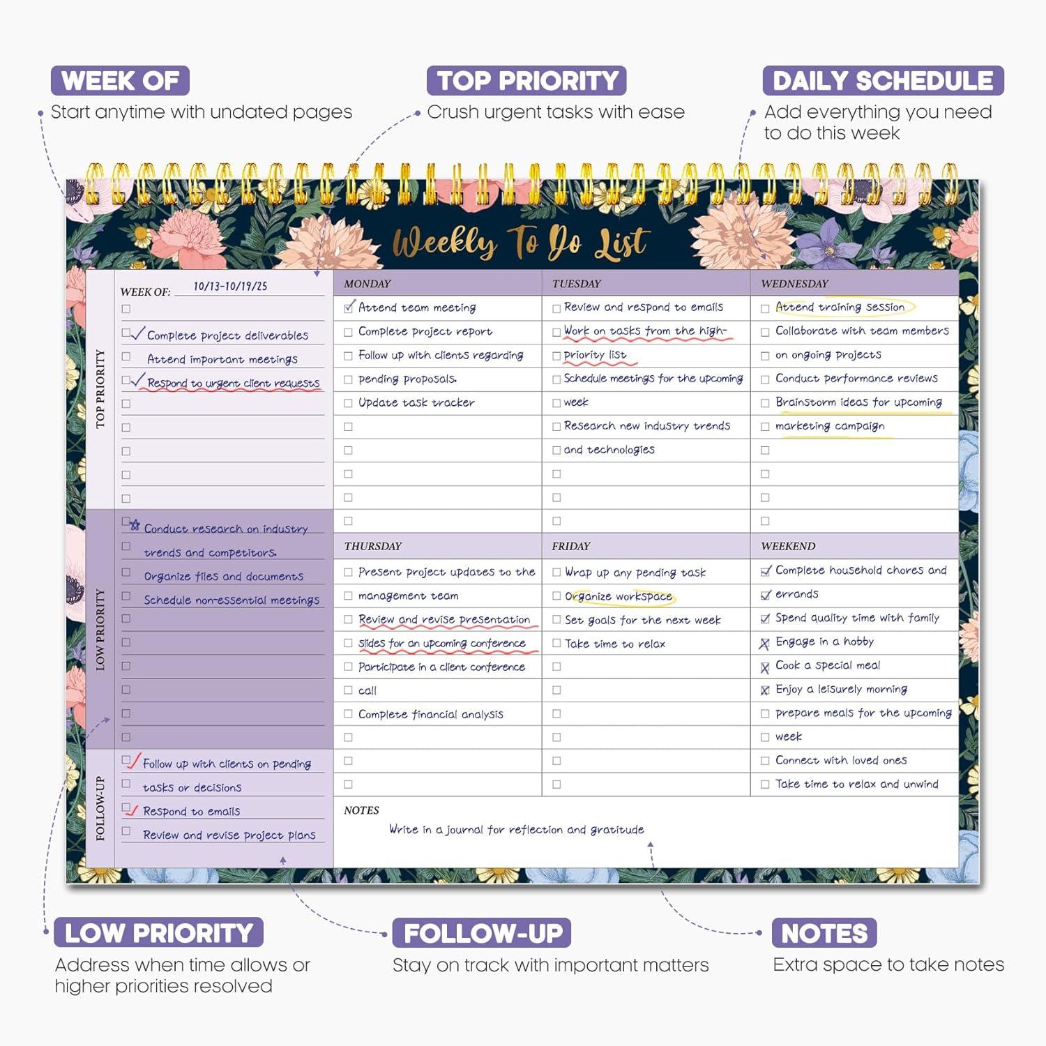 image:imageTaja Weekly To Do List Notepad with 52 Undated Sheets8511 Weekly Desk Planner for Women amp Man Work and Home 1 Pack Violet DreamtLavender Dream